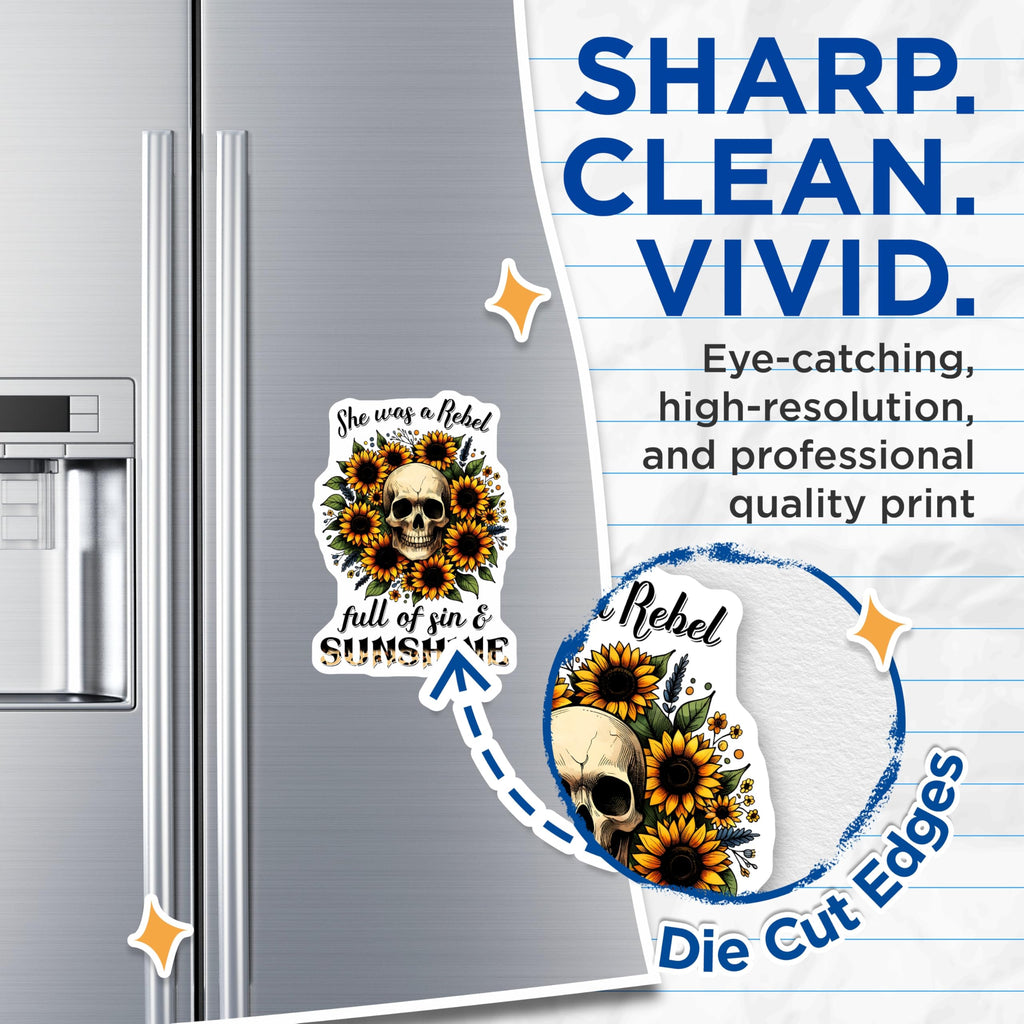 (2 Pack) Sunflower Skull Magnets - Rebel Sin Sunshine - Decorative Fridge Magnets - 5" On Longest Side - Premium Magnet - for Cars, Refrigerators, Toolboxes, Lockers - Made in USA - MAG15365