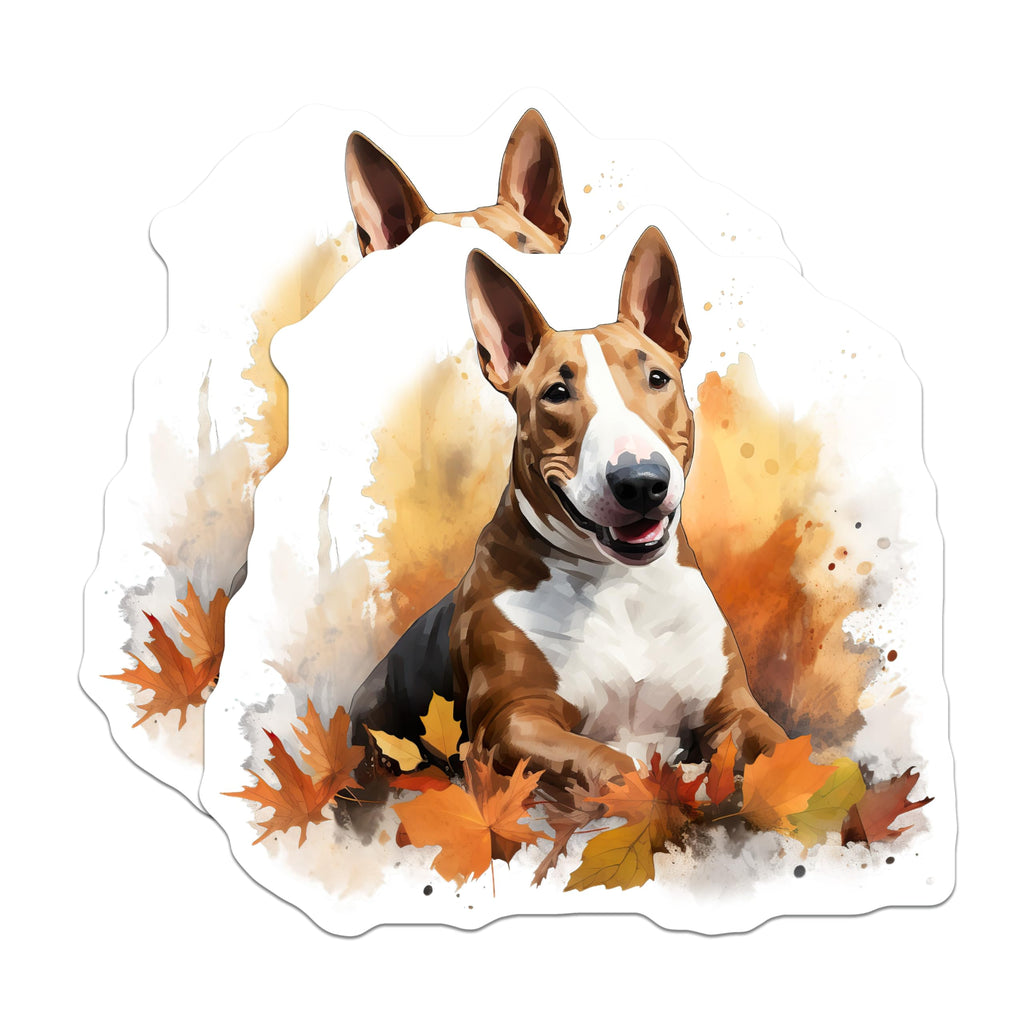 (2 Pack) Bull Terrier Magnets - Fall Dog Art - Autumn Pet Lover Decor - 5 Inches On Longest Side - Thick Durable Magnet - Made in USA - MAG28836