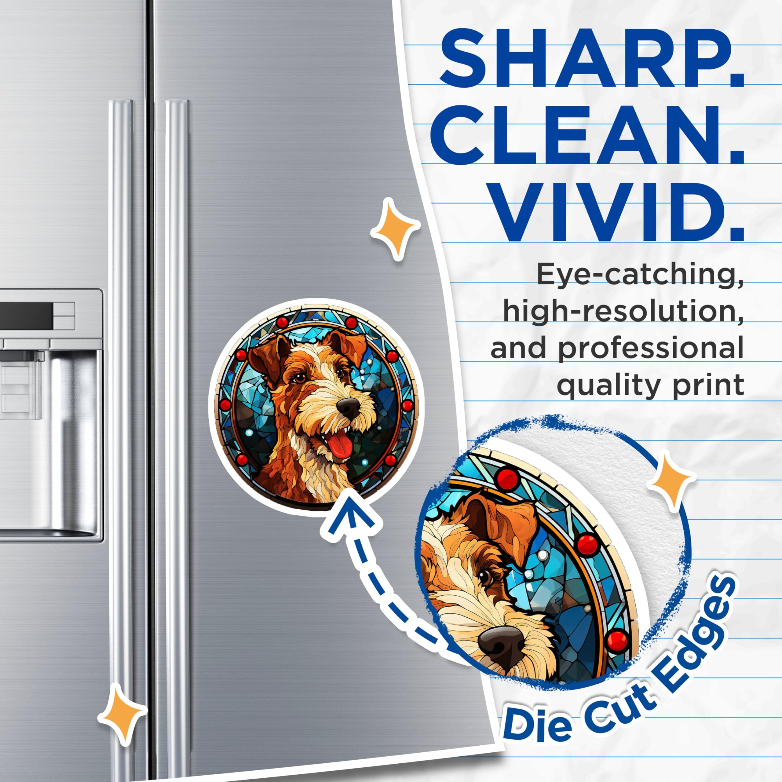 (2 Pack) Wire Fox Terrier Magnets - Stained Glass Dog Art for Pet Lovers - Vibrant Animal Breed Refrigerator Kitchen Decor - 5 Inches On Longest Side - Thick Durable Magnet - Made in USA - MAG23715