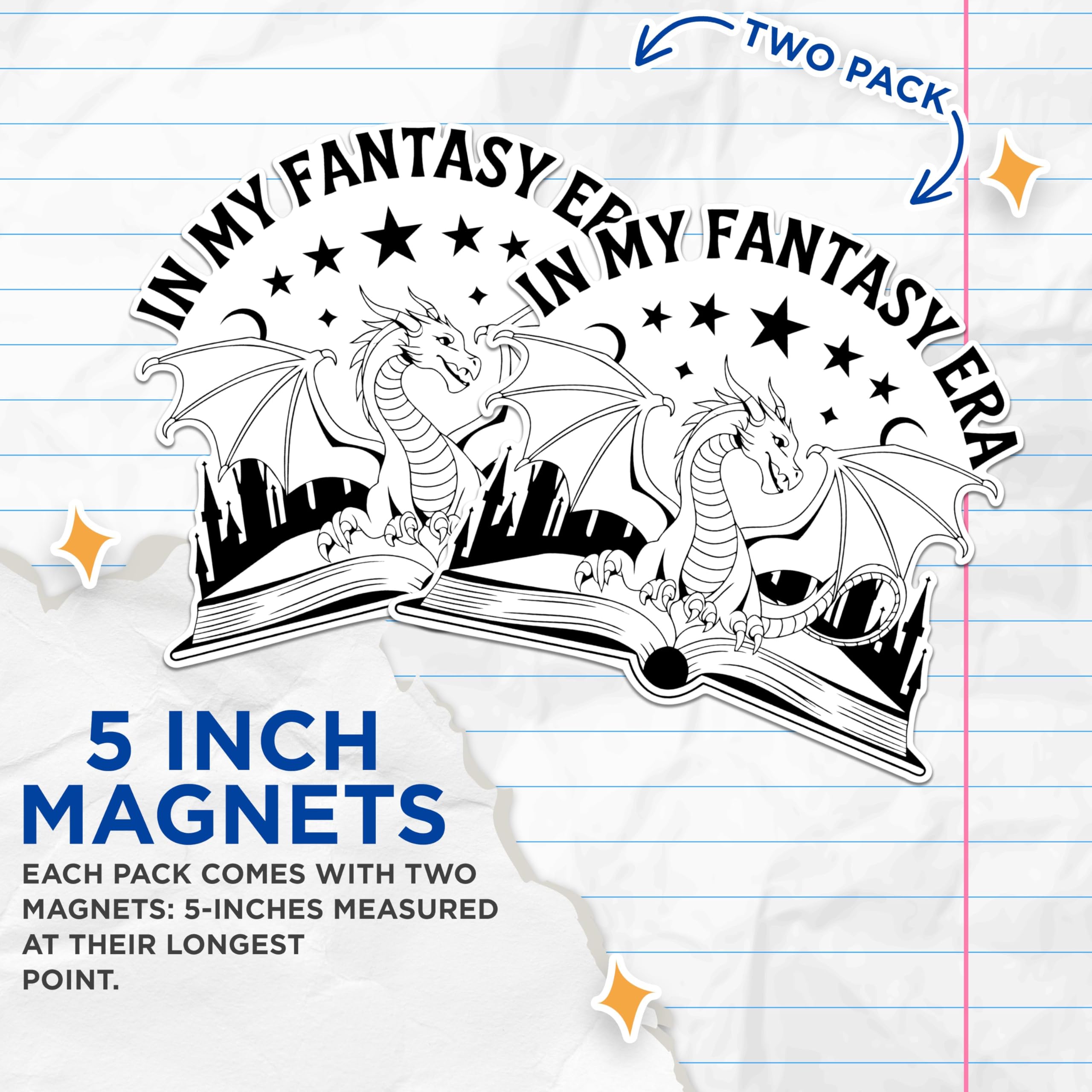 (2 Pack) Dragon Fantasy Magnets - Book Lover Magnets - Fantasy Novel Decor Magnets - Bookish Dragon Design Magnets- 5" On Longest Side - for Fridges, Toolboxes, Cars - Made in USA - MAG2551