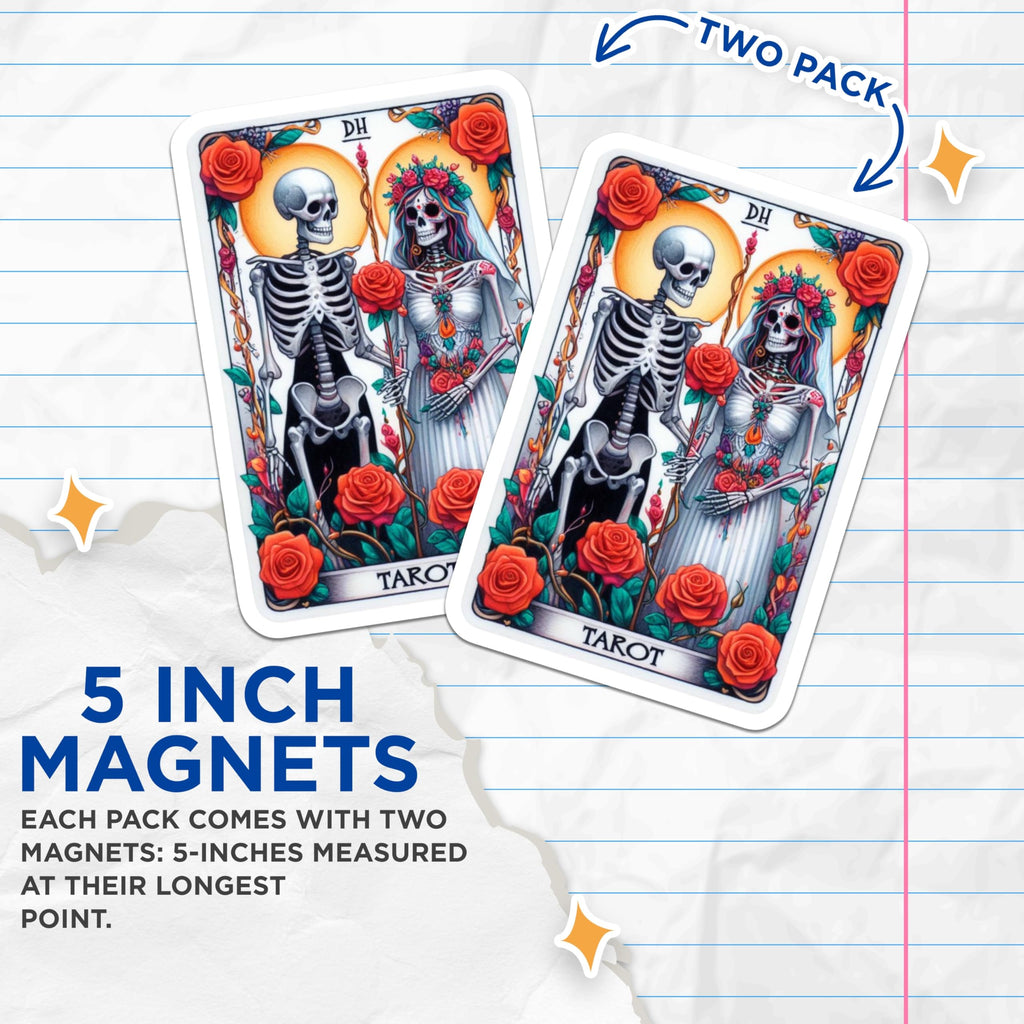 (2 Pack) Day of the Dead Skeletons Magnets - Calavera Gothic Wedding Lovers Art - Romantic Occult Tarot Decor - 5 Inches On Longest Side - Thick Durable Magnet - Made in USA - MAG21502