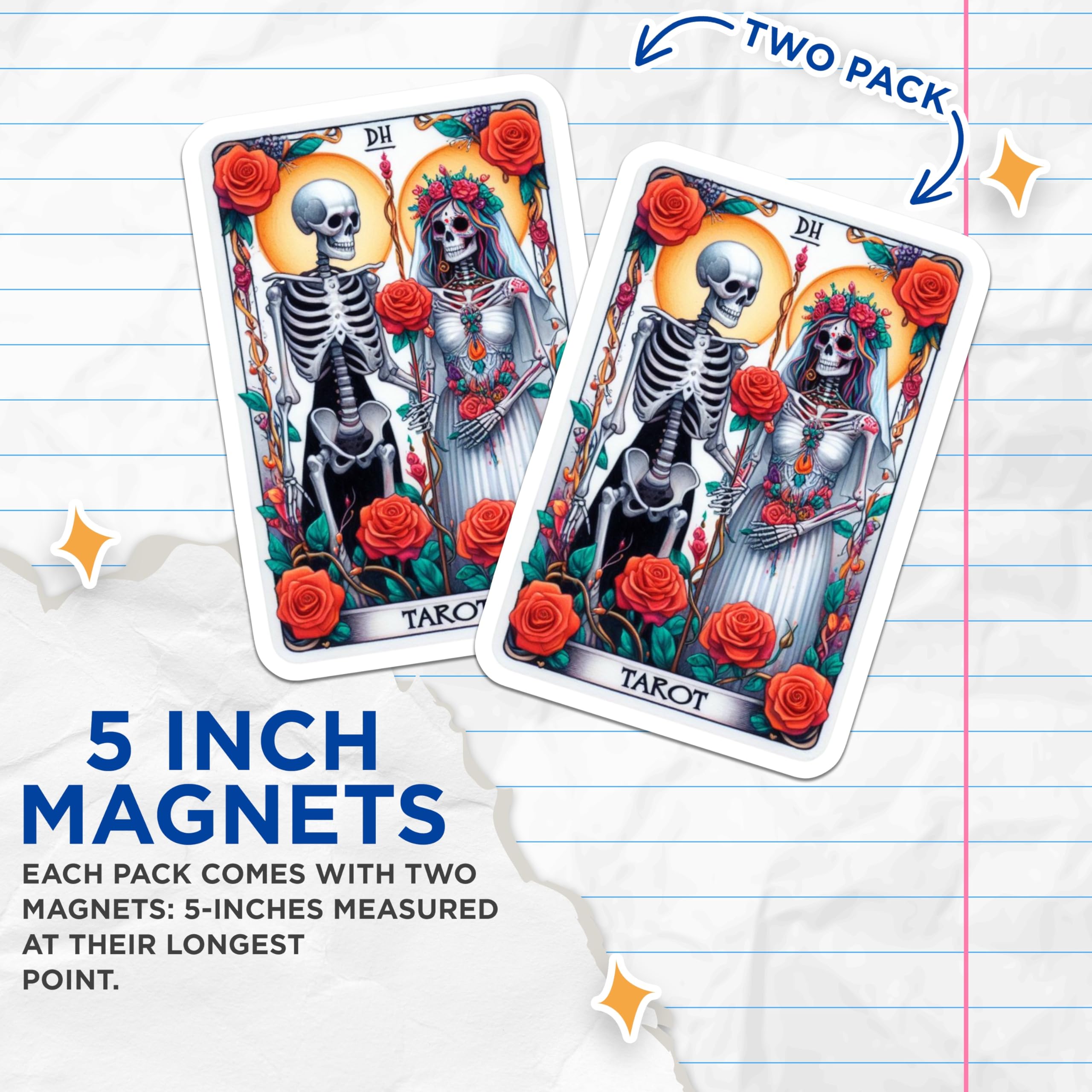 (2 Pack) Day of the Dead Skeletons Magnets - Calavera Gothic Wedding Lovers Art - Romantic Occult Tarot Decor - 5 Inches On Longest Side - Thick Durable Magnet - Made in USA - MAG21502