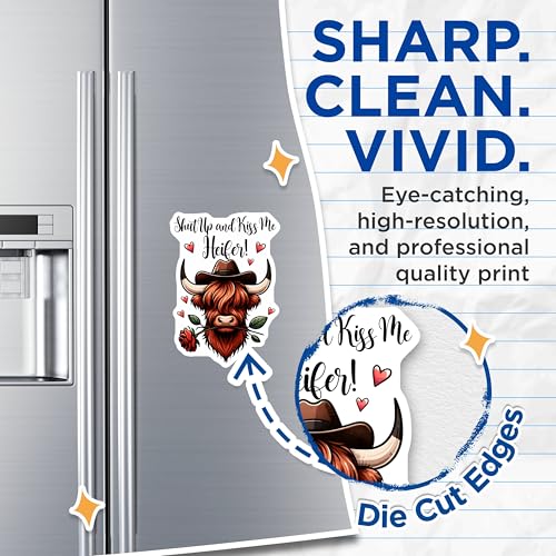 (2 Pack) Funny Highland Cow Magnets - Shut Up and Kiss Me Heifer Magnets - Cute Animal Lovers Magnets - 5" On Longest Side - for Cars, Refrigerators, Toolboxes, Lockers - Made in USA BMCS3154