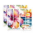 (2 Pack) Summer Vibes Magnets - Tropical Home Decor - Beach Sunset Art - Hibiscus Floral Design - Ocean Scene - 5 Inches On Longest Side - Thick Durable Magnet - Made in USA - MAG39969