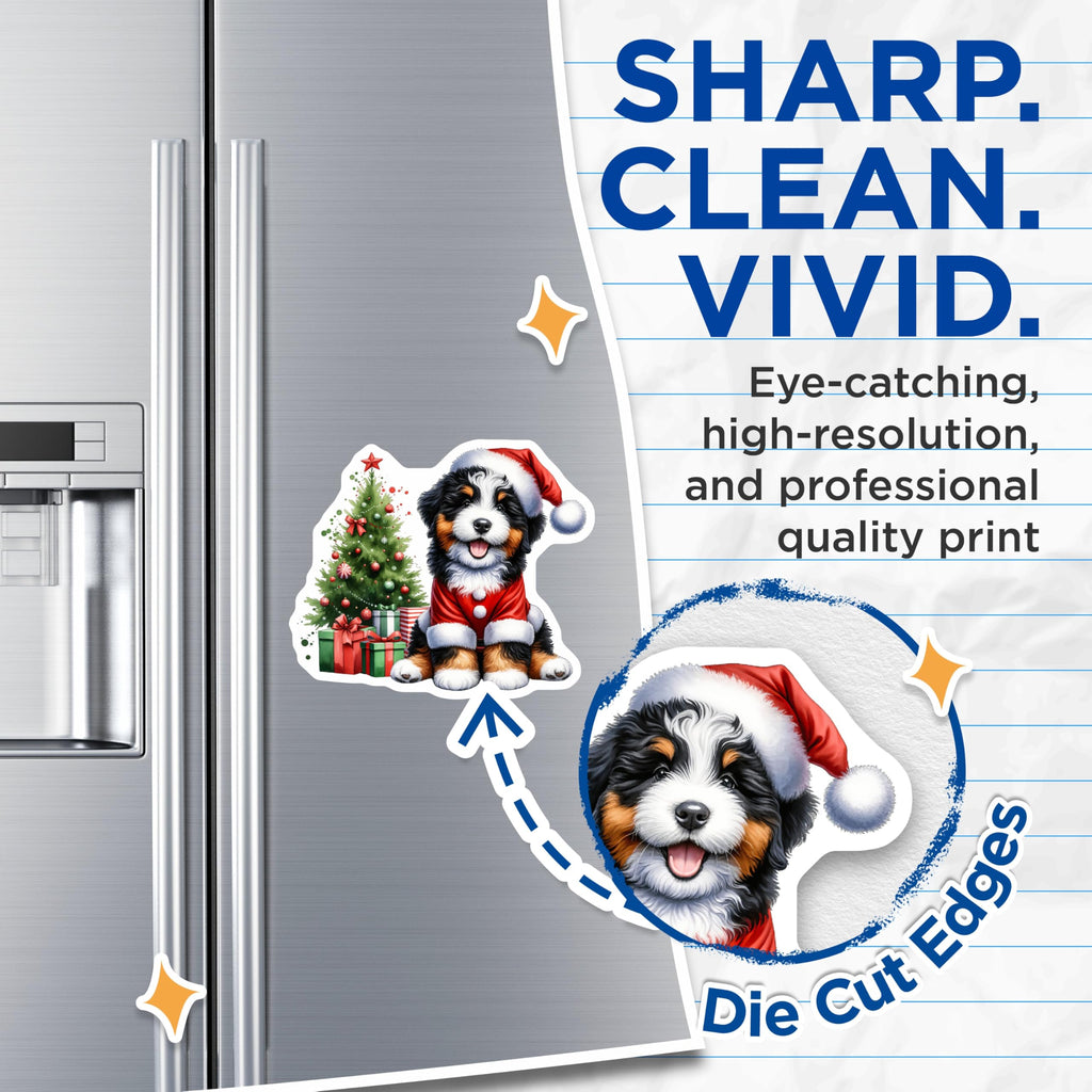 (2 Pack) Santa Puppy Bernese Magnets - Christmas Dog Decor - Holiday Animal Lover Refrigerator Decor - 5 Inches On Longest Side - Thick Durable Magnet - Made in USA - MAG27920