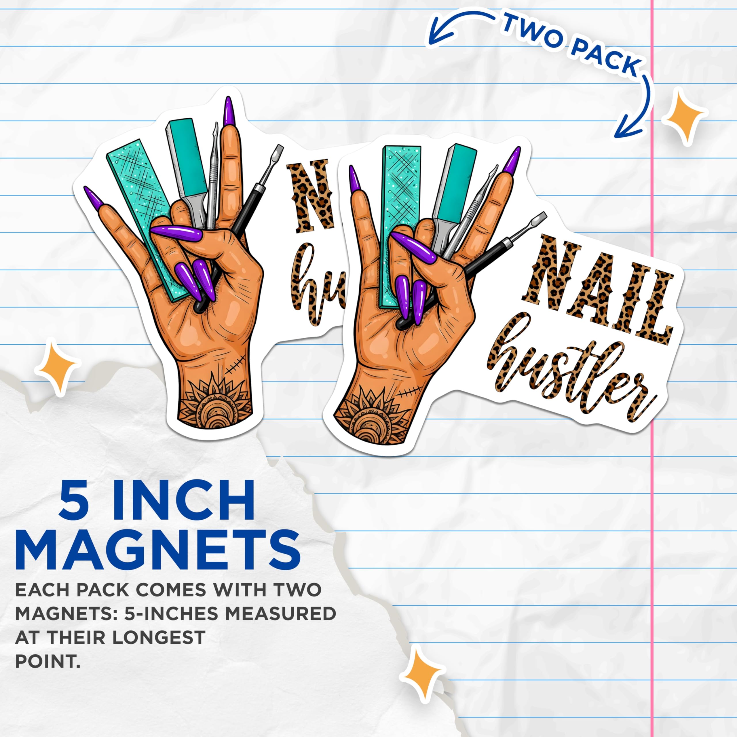 (2 Pack) Nail Hustler Magnets - Nail Tech Supplies - Beauty Salon Decor - 5 Inches On Longest Side - Thick Durable Magnet - Made in USA - MAG27372