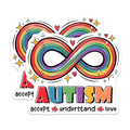 (2 Pack) Autism Acceptance Stickers - Rainbow Infinity Symbol - Promote Understanding and Love - 5" On Longest Side - Sticks to Smooth Flat Surfaces - Made in USA - BMCS9694