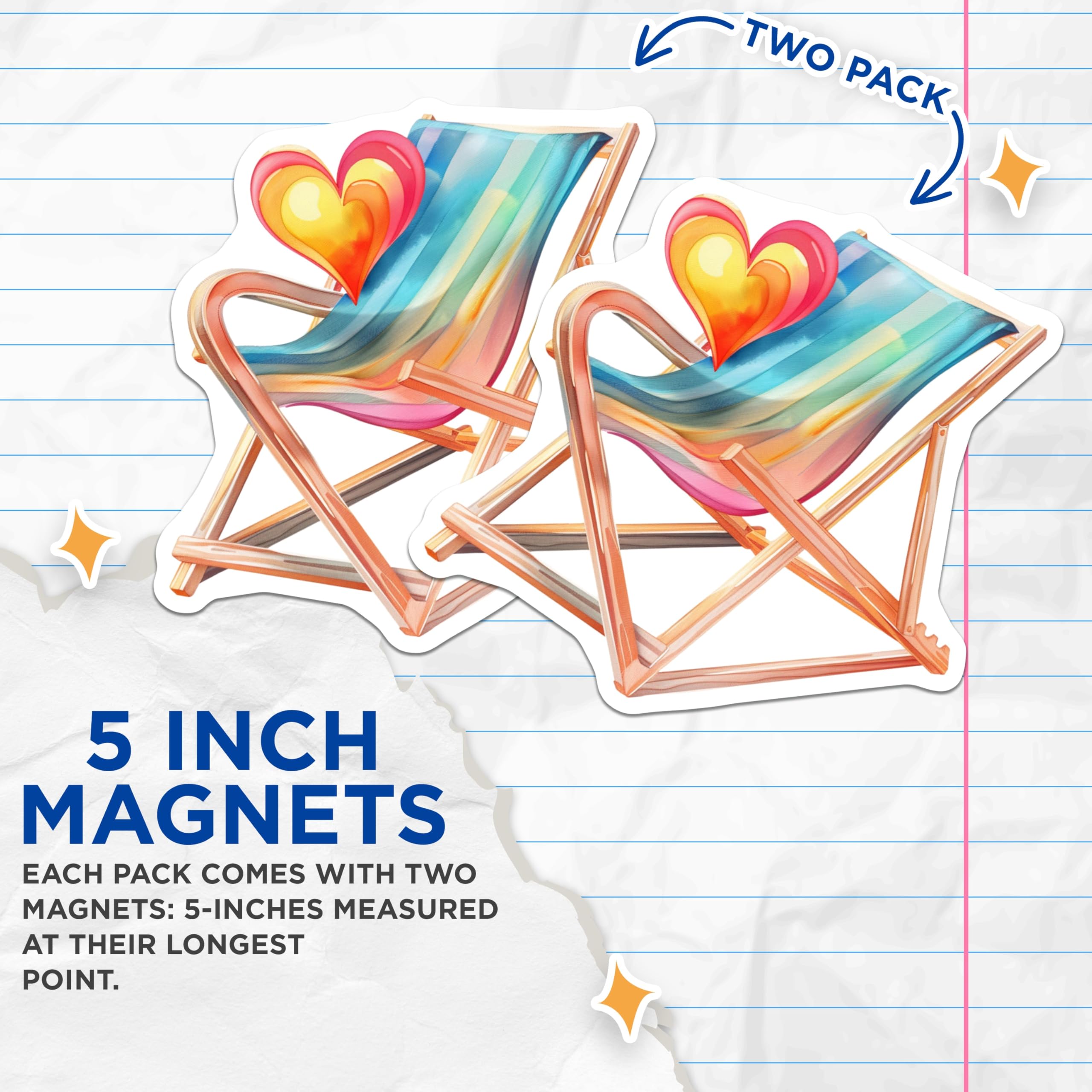 (2 Pack) Colorful Beach Chair Magnets - Summer Love Heart Decor - Vacation Vibe Accent - 5 Inches On Longest Side - Thick Durable Magnet - Made in USA - MAG25301