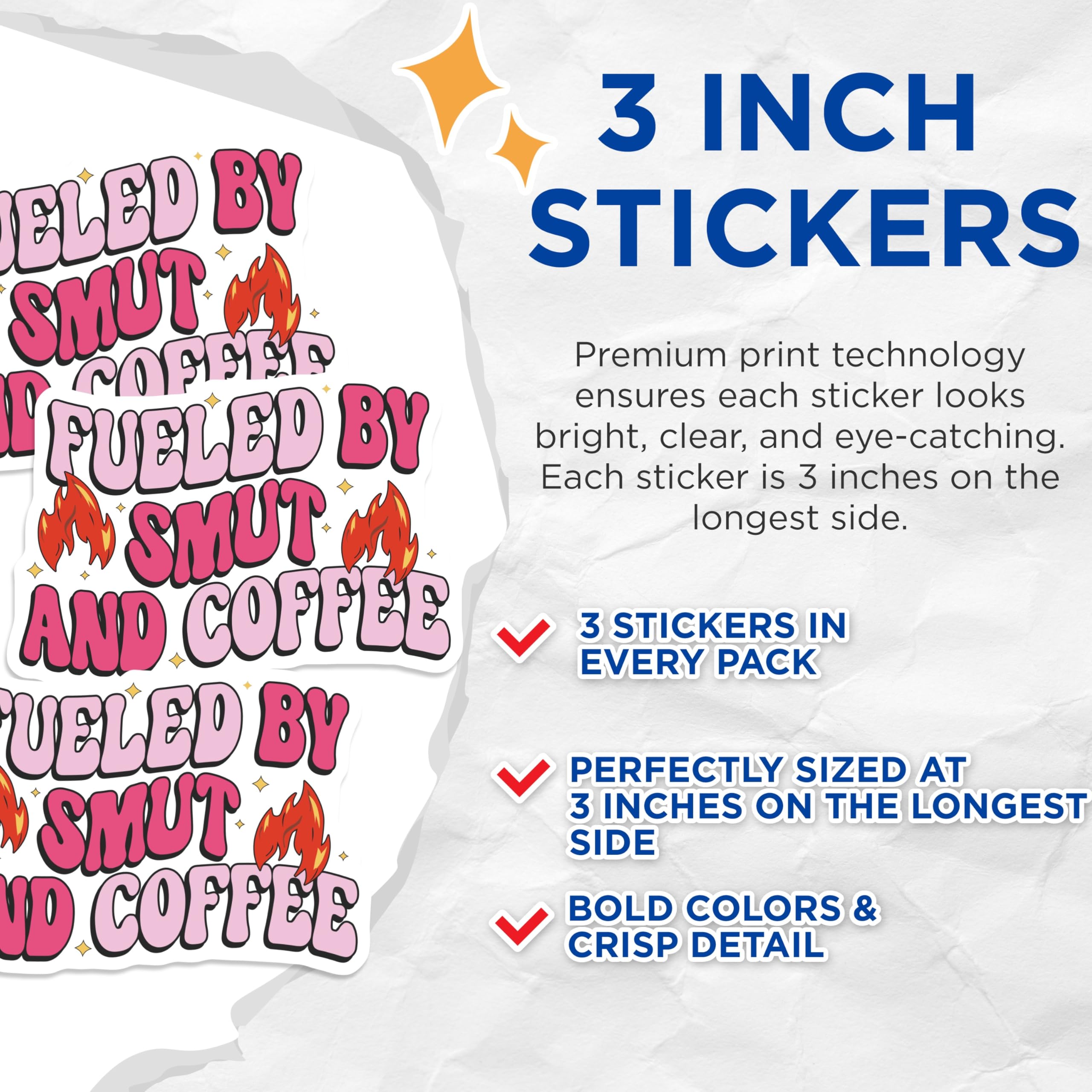 (3 Pack) Fueled by Smut Decals - Coffee Lover Stickers - Funny Laptop Decals - 3 Inches On Longest Side - Easy Peel & Apply - Made in USA - 3MCS2699