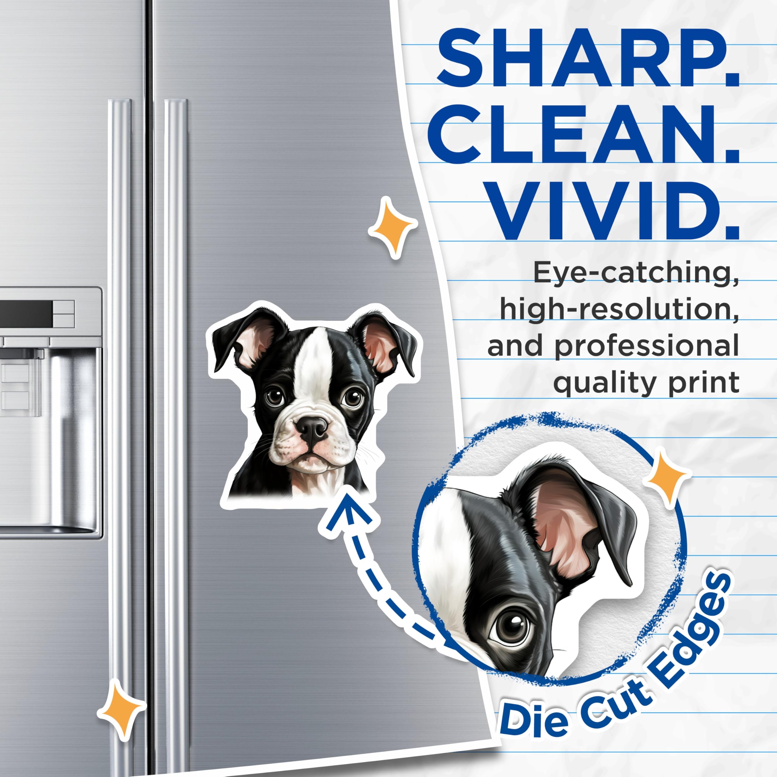 (2 Pack) Boston Terrier Magnets - Cute Puppy Dog - Fridge Decor - 5 Inches On Longest Side - Thick Durable Magnet - Made in USA - MAG30593