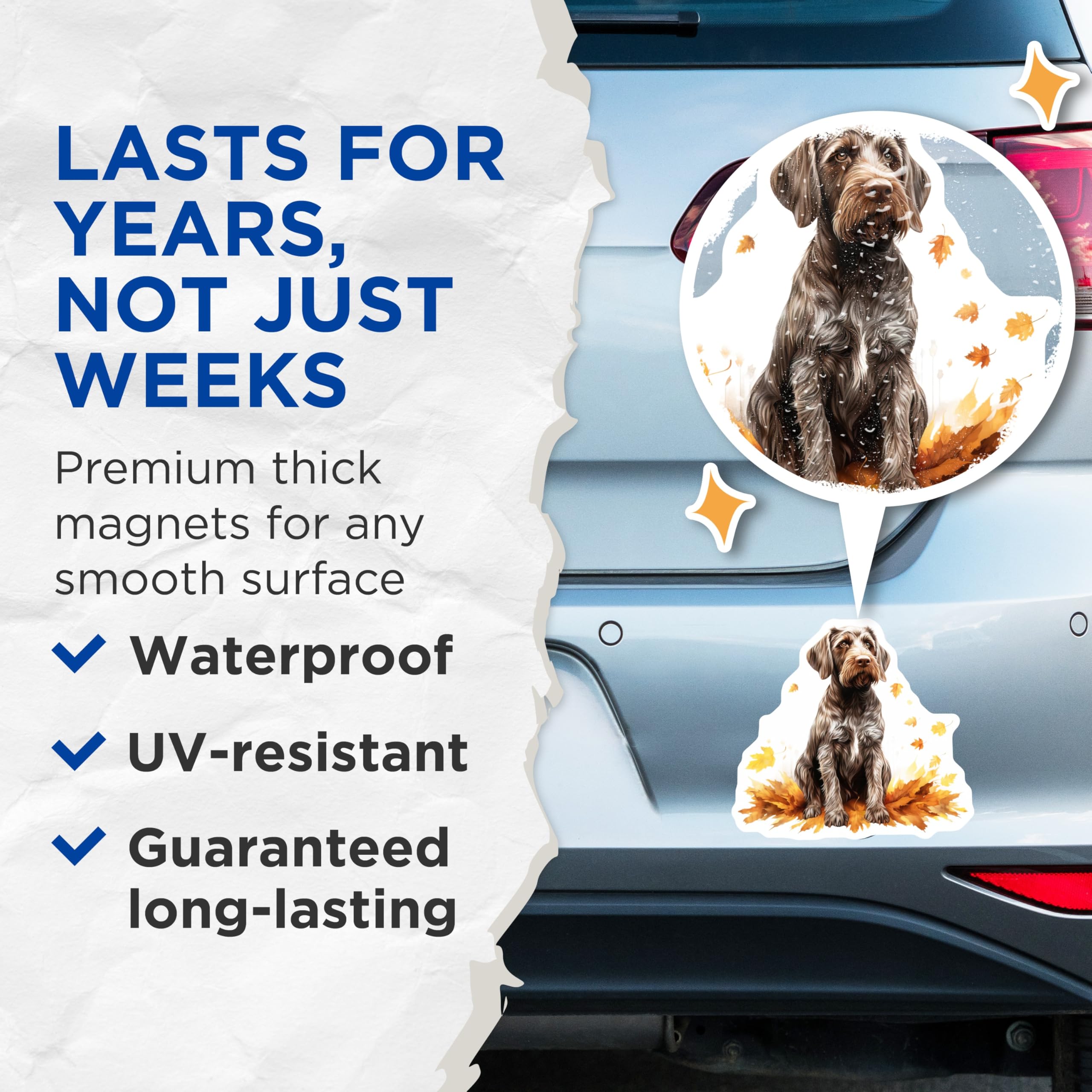 (2 Pack) Wirehaired Pointing Griffon Magnets - Autumn Dog Decor - Fall Leaves Pet Lover Accent - 5 Inches On Longest Side - Thick Durable Magnet - Made in USA - MAG25117