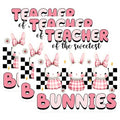 (3 Pack) Teacher Sweetest Bunnies Decals - Cute Rabbit Decal - Laptop Decal - 3 Inches On Longest Side - Easy Peel & Apply - Made in USA - 3MCS6901