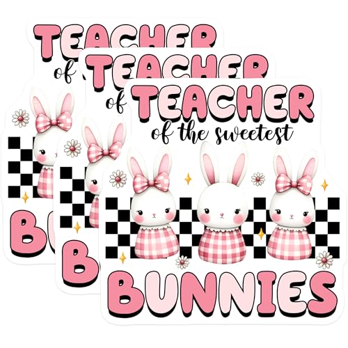 (3 Pack) Teacher Sweetest Bunnies Decals - Cute Rabbit Decal - Laptop Decal - 3 Inches On Longest Side - Easy Peel & Apply - Made in USA - 3MCS6901