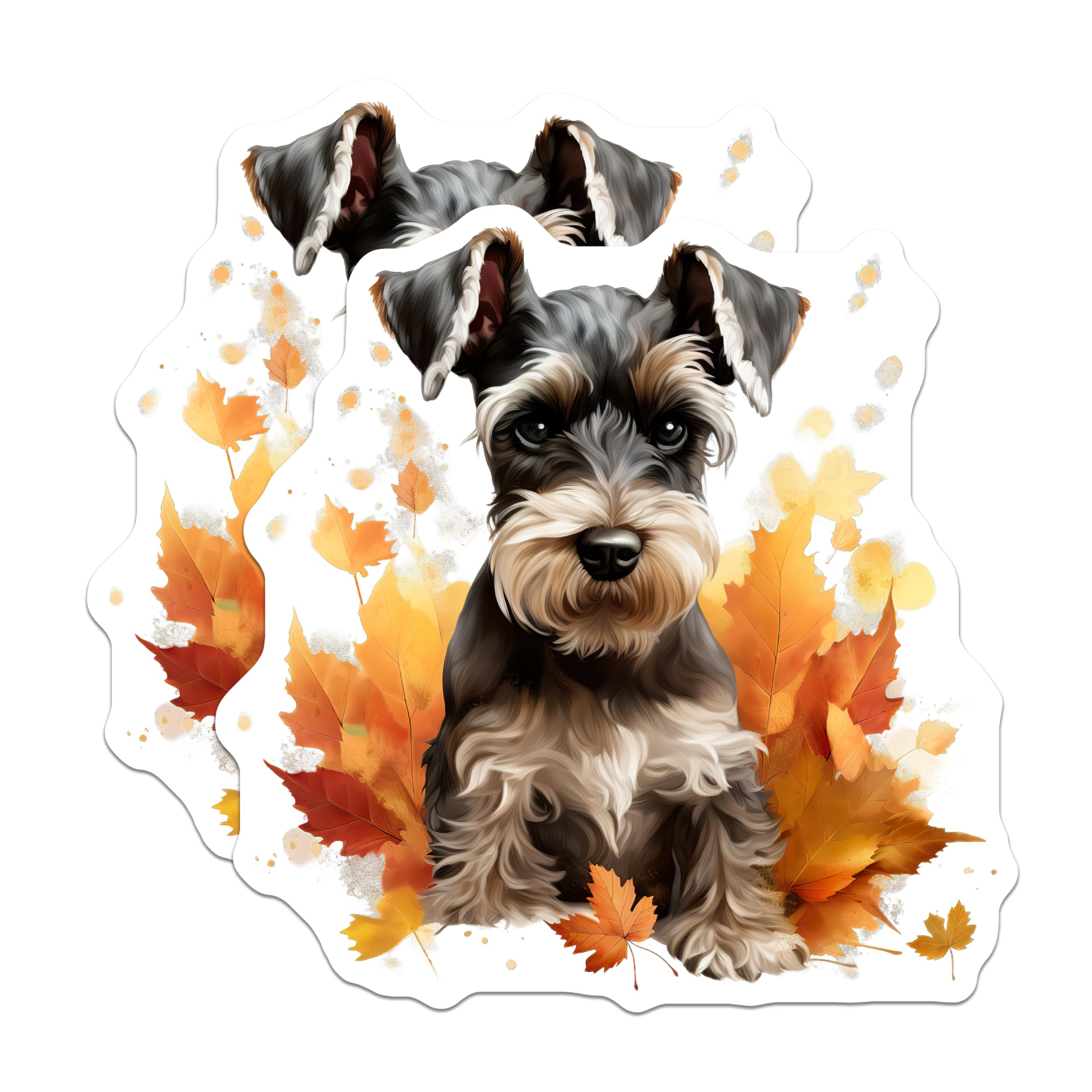 (2 Pack) Schnauzer Dog Magnets - Autumn Leaves Decor - Pet Owner Accessory - 5 Inches On Longest Side - Thick Durable Magnet - Made in USA - MAG26816