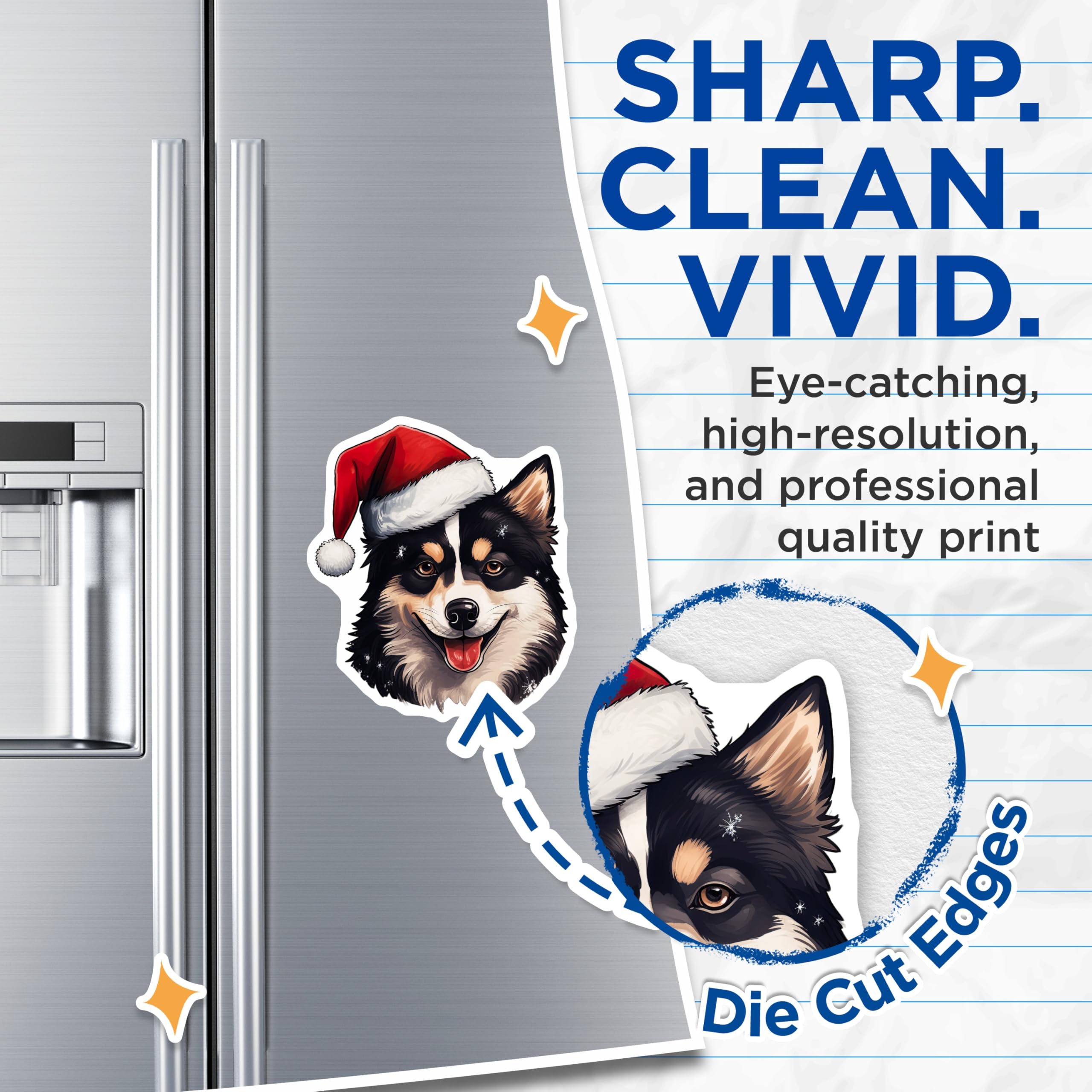 (2 Pack) Festive Christmas Dog Magnets - Smiling Santa Hat Doggie Decor - Happy Pet Refrigerator Accent - 5 Inches On Longest Side - Thick Durable Magnet - Made in USA - MAG28602