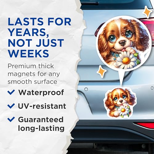 (2 Pack) Adorable Dog Art Magnet - Refrigerator Decor for Animal Lovers - 5" On Longest Side - Sticks to Smooth Flat Surfaces - Made in USA - MAG9588