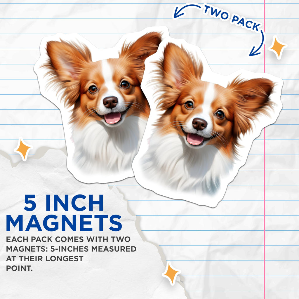 (2 Pack) Papillon Dog Magnets - Cute Pet Decor - Dog Lover Accessories - 5 Inches On Longest Side - Thick Durable Magnet - Made in USA - MAG27361