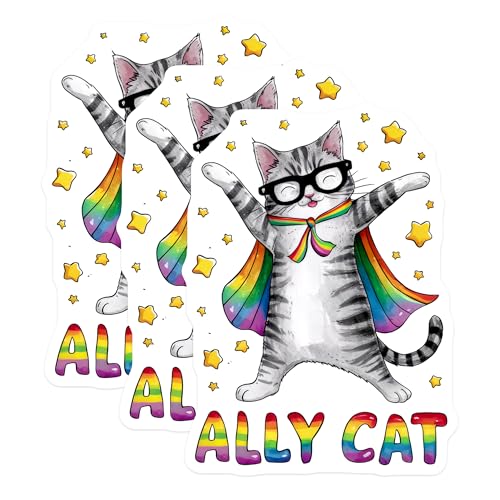 (3 Pack) Ally Cat Decals - Pride Decal - LGBTQ Decal - 3 Inches On Longest Side - Easy Peel & Apply - Made in USA - 3MCS8319