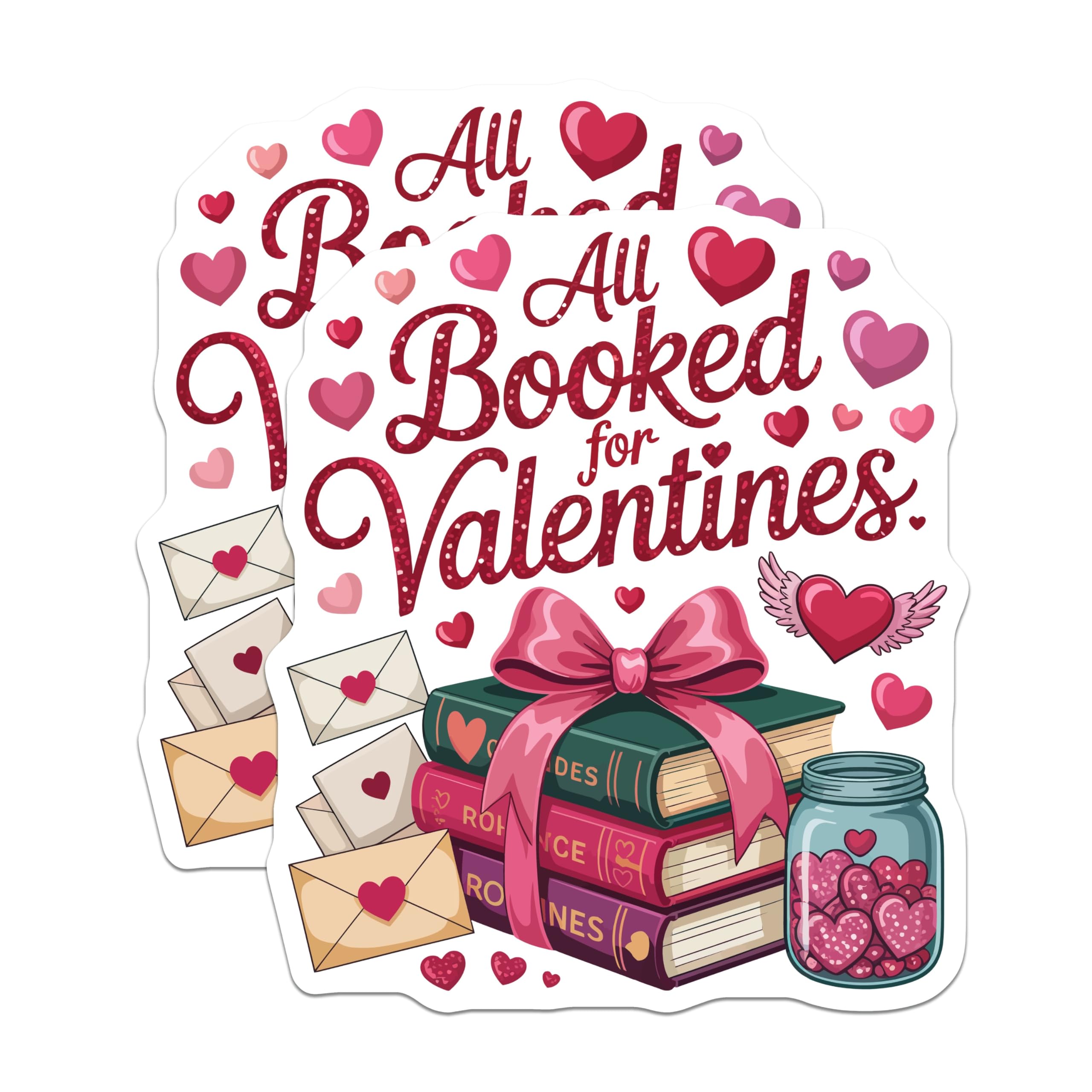 (2 Pack) Valentines Day Book Lovers Magnets - All Booked for Romance Decor - Sweet Heart Reading Enthusiast Art - 5 Inches On Longest Side - Thick Durable Magnet - Made in USA - MAG21835