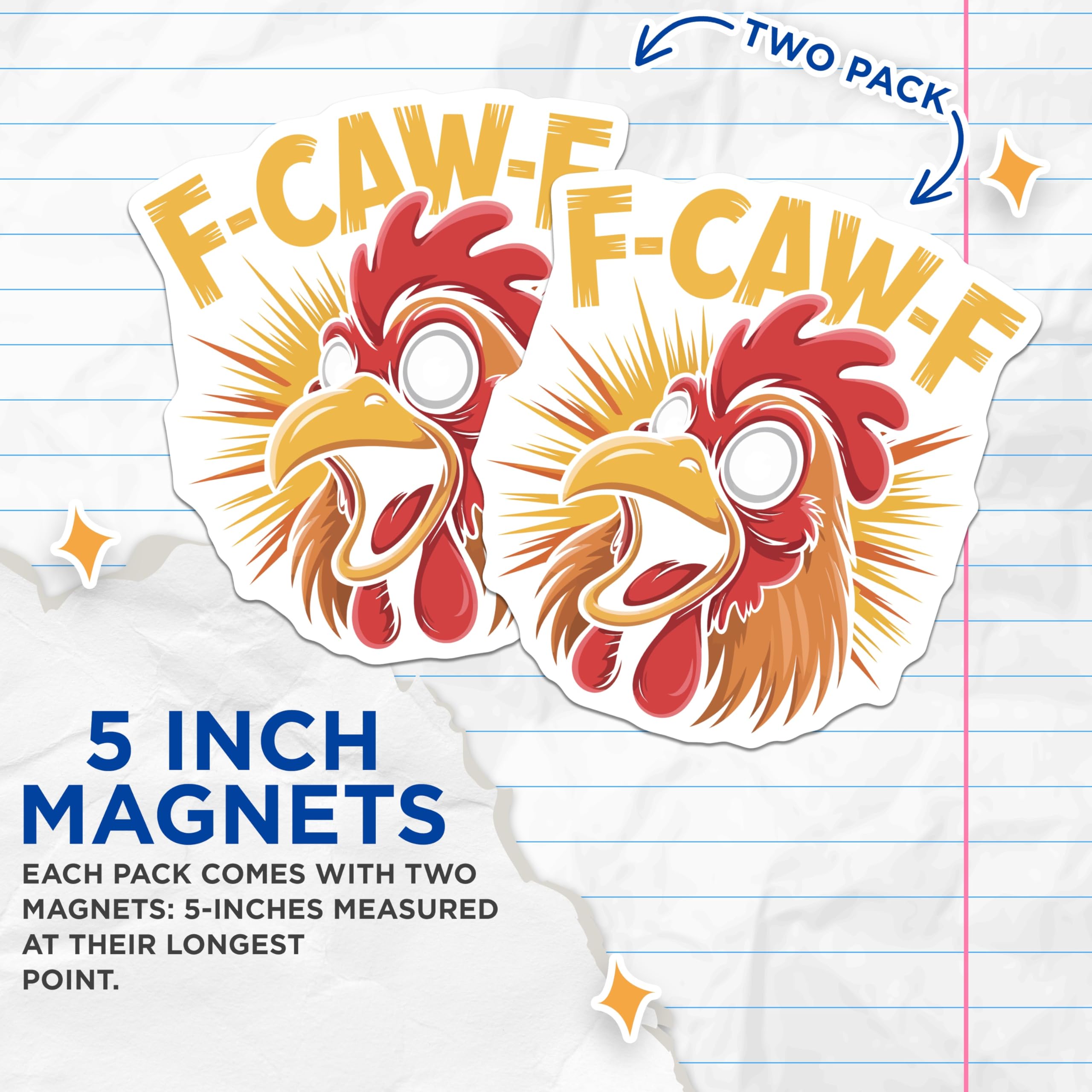 (2 Pack) Rooster F-CAW-F Magnets - Funny Chicken Meme - Kitchen Decor Magnets - 5" On Longest Side - Premium Magnet - for Cars, Refrigerators, Toolboxes, Lockers - Made in USA - MAG14181