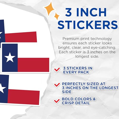 (3 Pack) Texas Flag Decals - Lone Star State - Texas Pride - 3 Inches On Longest Side - Easy Peel & Apply - Made in USA - 3MCS0215