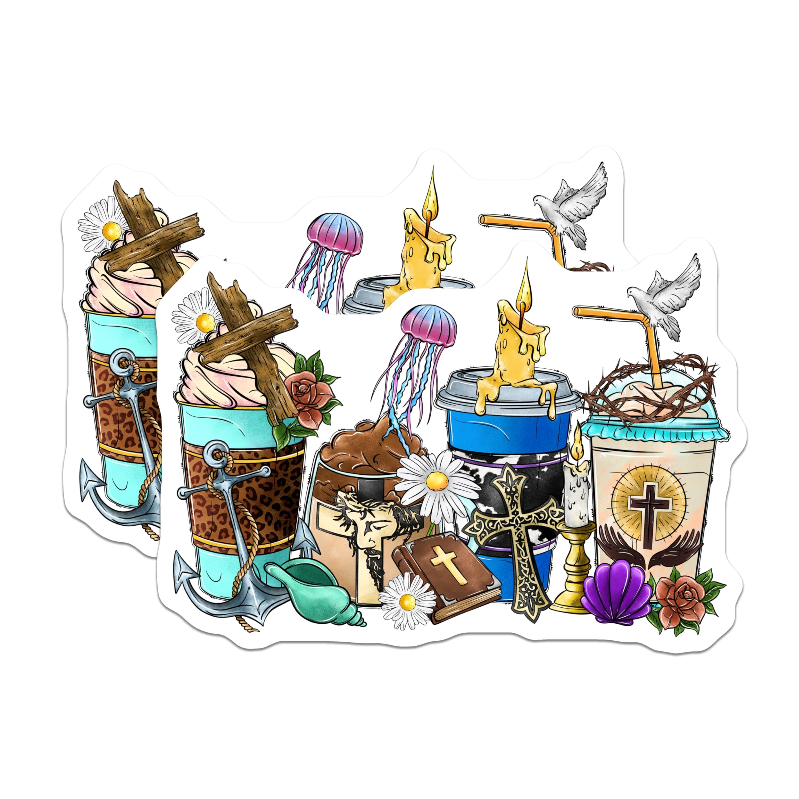 (2 Pack) Christian Faith Magnets - Coffee Lover Jesus Cross - Cozy Christian Decor - 5 Inches On Longest Side - Thick Durable Magnet - Made in USA - MAG29484