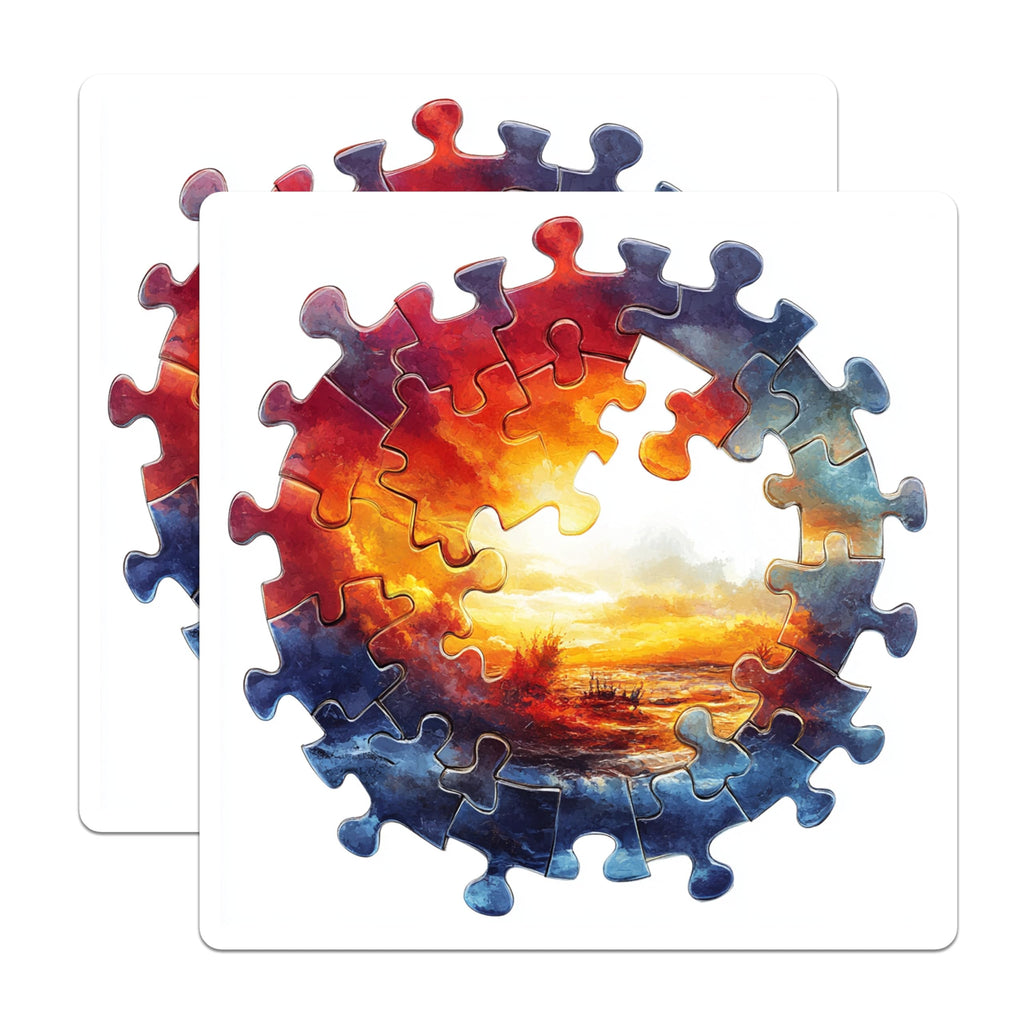 (2 Pack) Puzzle Piece Magnets - Stormy Seascape Art - Conceptual Ocean Decor for Refrigerator Display - 5 Inches On Longest Side - Thick Durable Magnet - Made in USA - MAG29649