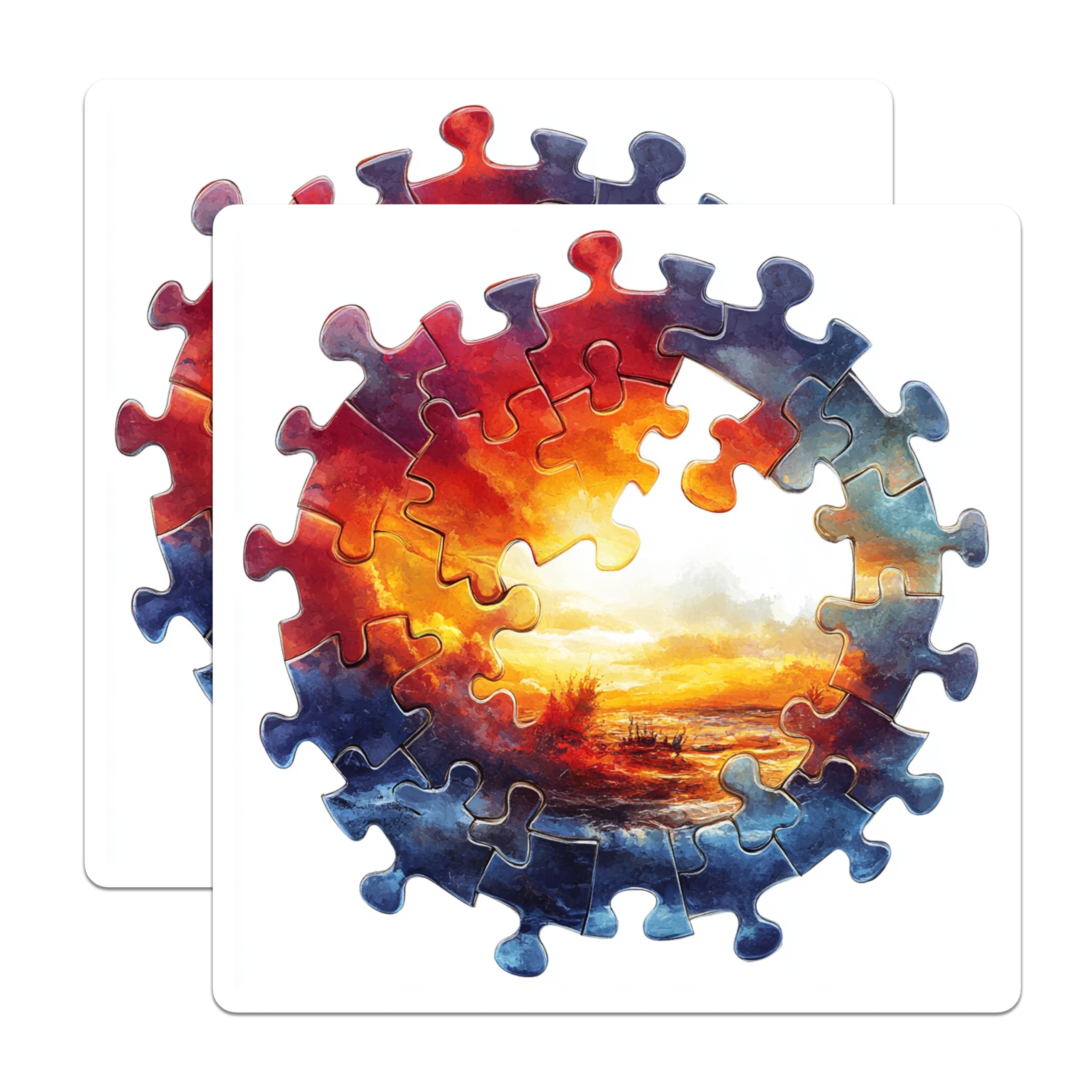 (2 Pack) Puzzle Piece Magnets - Stormy Seascape Art - Conceptual Ocean Decor for Refrigerator Display - 5 Inches On Longest Side - Thick Durable Magnet - Made in USA - MAG29649