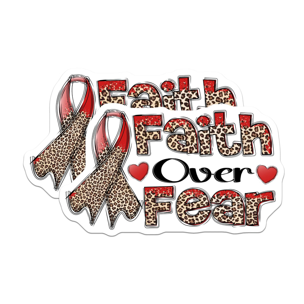 (2 Pack) Faith Over Fear Magnets - Inspirational Saying - Leopard Print Ribbon Fridge Decor - 5" On Longest Side - Premium Magnet - for Cars, Refrigerators, Toolboxes, Lockers - Made in USA - MAG18611