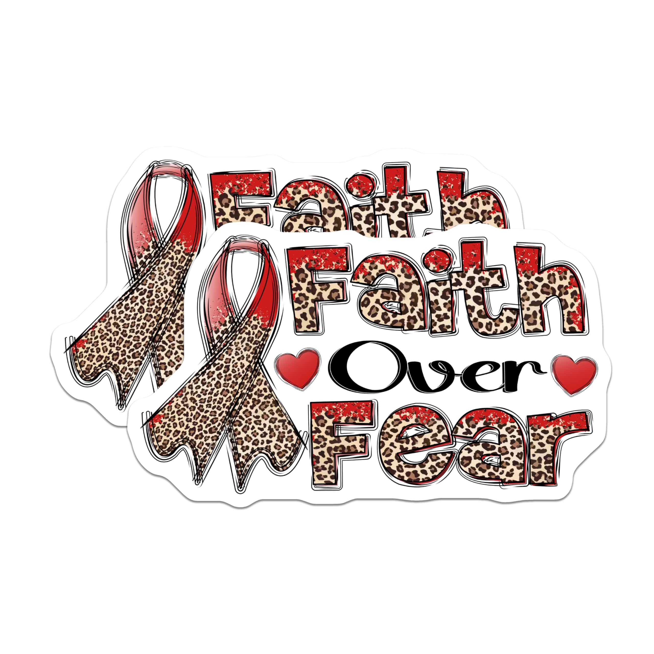 (2 Pack) Faith Over Fear Magnets - Inspirational Saying - Leopard Print Ribbon Fridge Decor - 5" On Longest Side - Premium Magnet - for Cars, Refrigerators, Toolboxes, Lockers - Made in USA - MAG18611