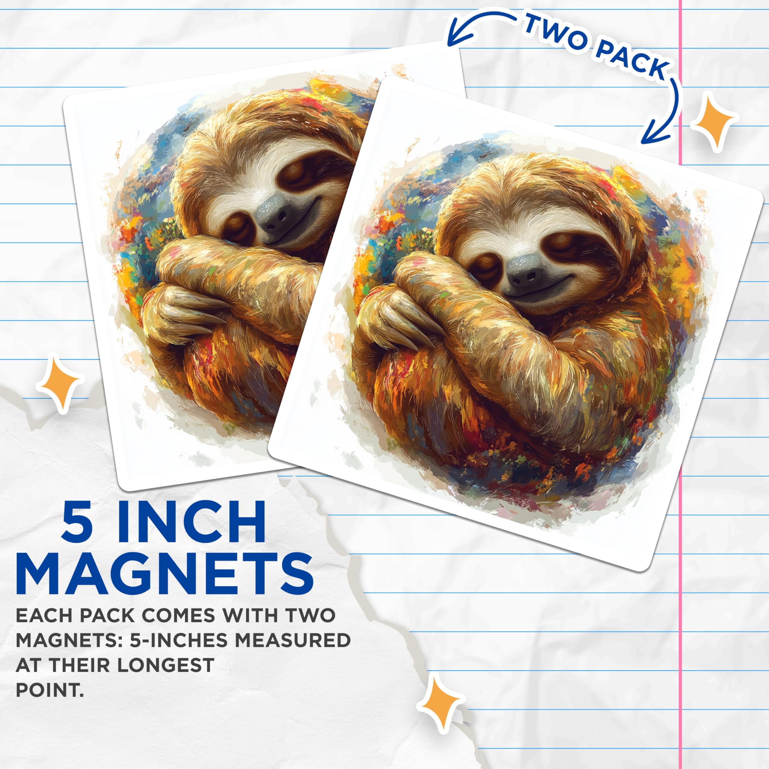 (2 Pack) Sloth Magnets - Artistic Animal Decor - Cozy Sloth Lover Accessory for Fridge - 5 Inches On Longest Side - Thick Durable Magnet - Made in USA - MAG27434