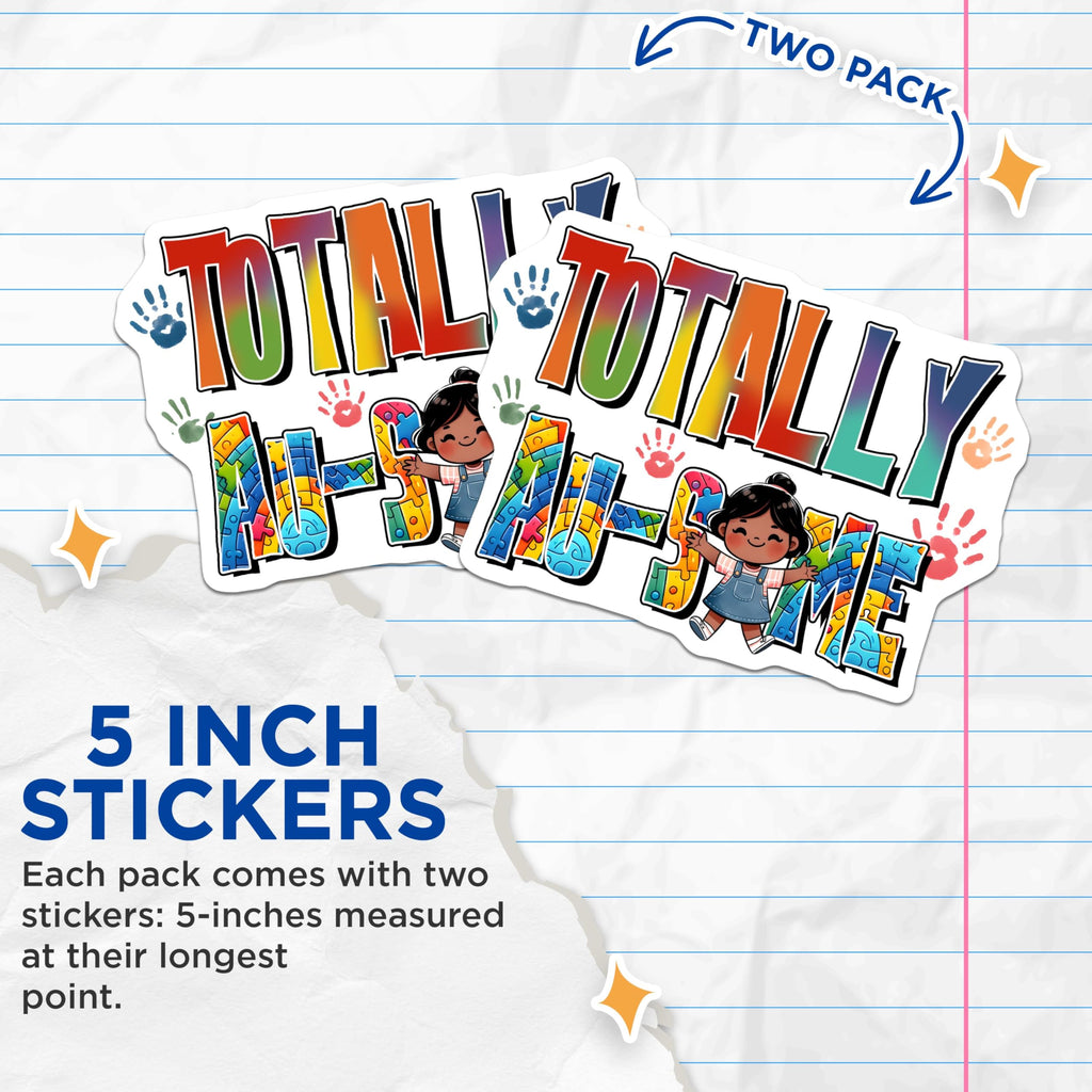 (2 Pack) Totally Awesome Stickers - Rainbow Stickers - Cute Character Stickers - 5" On Longest Side - Sticks to Any Smooth Flat Surface - Made in USA - BMCS3210