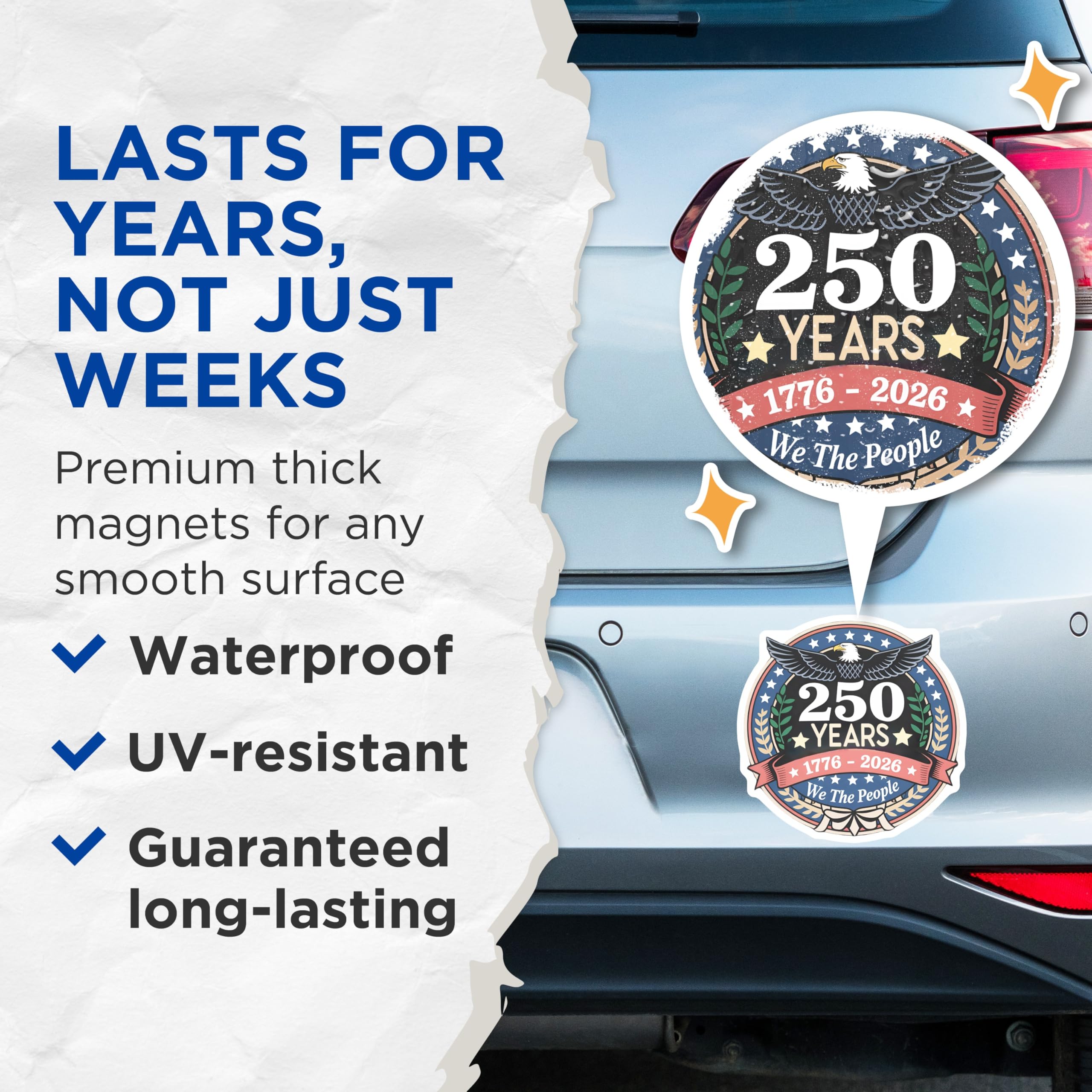 (2 Pack) 250 Years US History Magnets - 1776-2026 Commemorative Bald Eagle - Patriotic American Heritage Refrigerator Magnets - 5 Inches On Longest Side - Thick Durable Magnet - Made in USA - MAG28118