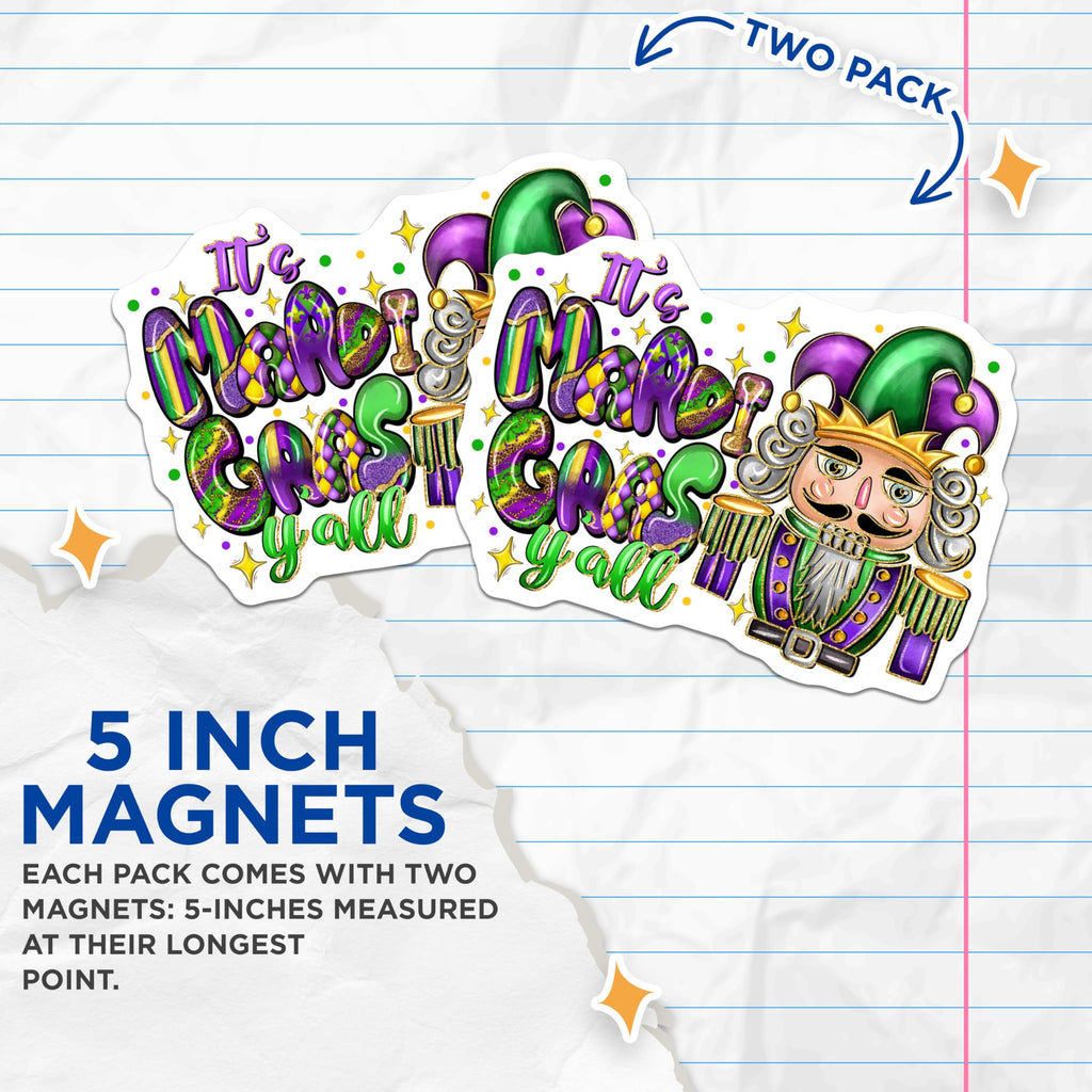 (2 Pack) Mardi Gras Nutcracker Magnets - Fat Tuesday Festival Decor - New Orleans Party Supplies - Carnival Celebration - 5 Inches On Longest Side - Thick Durable Magnet - Made in USA - MAG28844