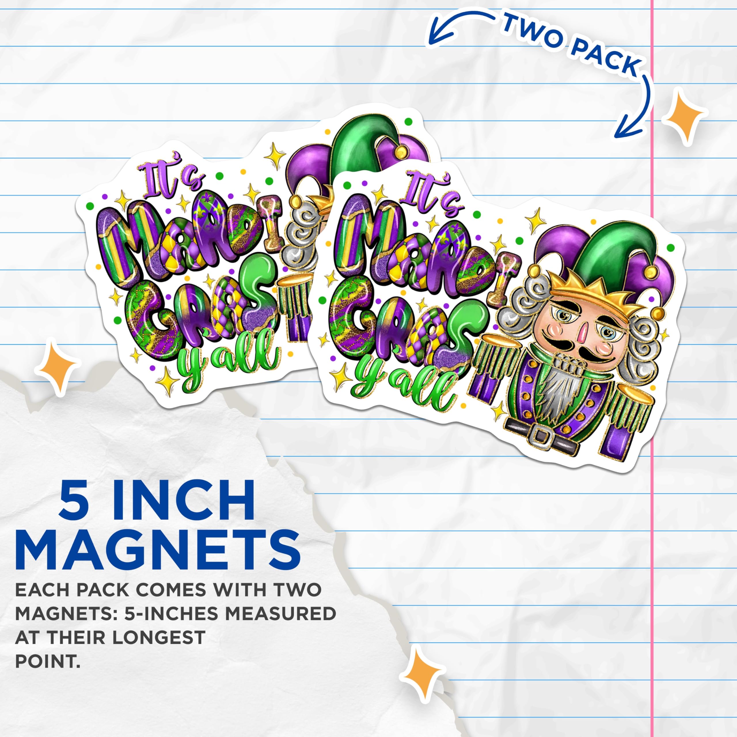 (2 Pack) Mardi Gras Nutcracker Magnets - Fat Tuesday Festival Decor - New Orleans Party Supplies - Carnival Celebration - 5 Inches On Longest Side - Thick Durable Magnet - Made in USA - MAG28844