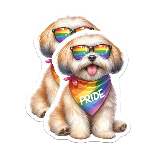 (2 Pack) Pride Dog Stickers - Rainbow Bandana Dog - Cute Dog with Sunglasses Sticker - 5" On Longest Side - Sticks to Smooth Flat Surfaces - Made in USA - BMCS6443