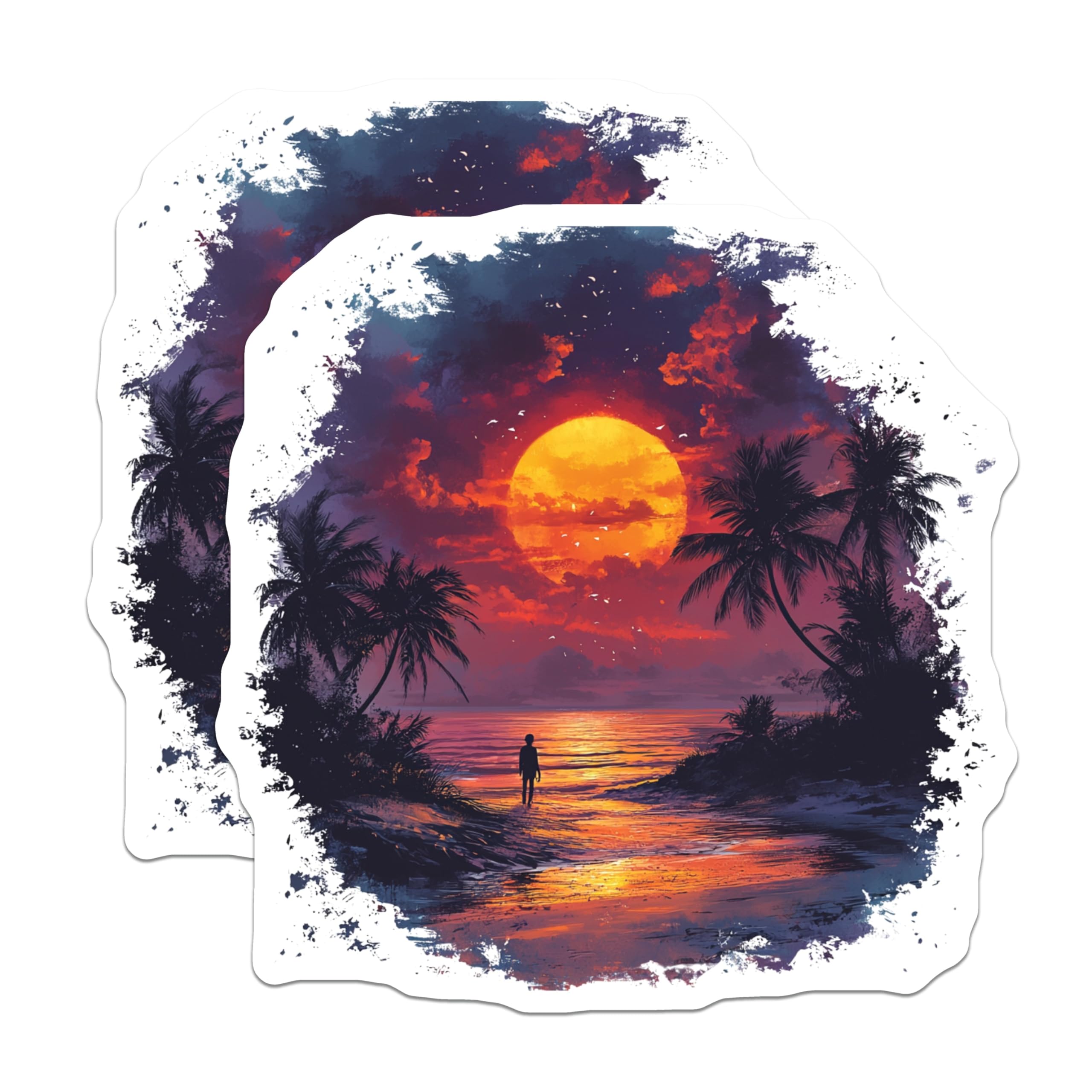(2 Pack) Sunset Beach Ocean Magnets - Tropical Palm Tree Horizon - Vibrant Seascape Art - Wanderlust Decor Refrigerator - 5 Inches On Longest Side - Thick Durable Magnet - Made in USA - MAG24865
