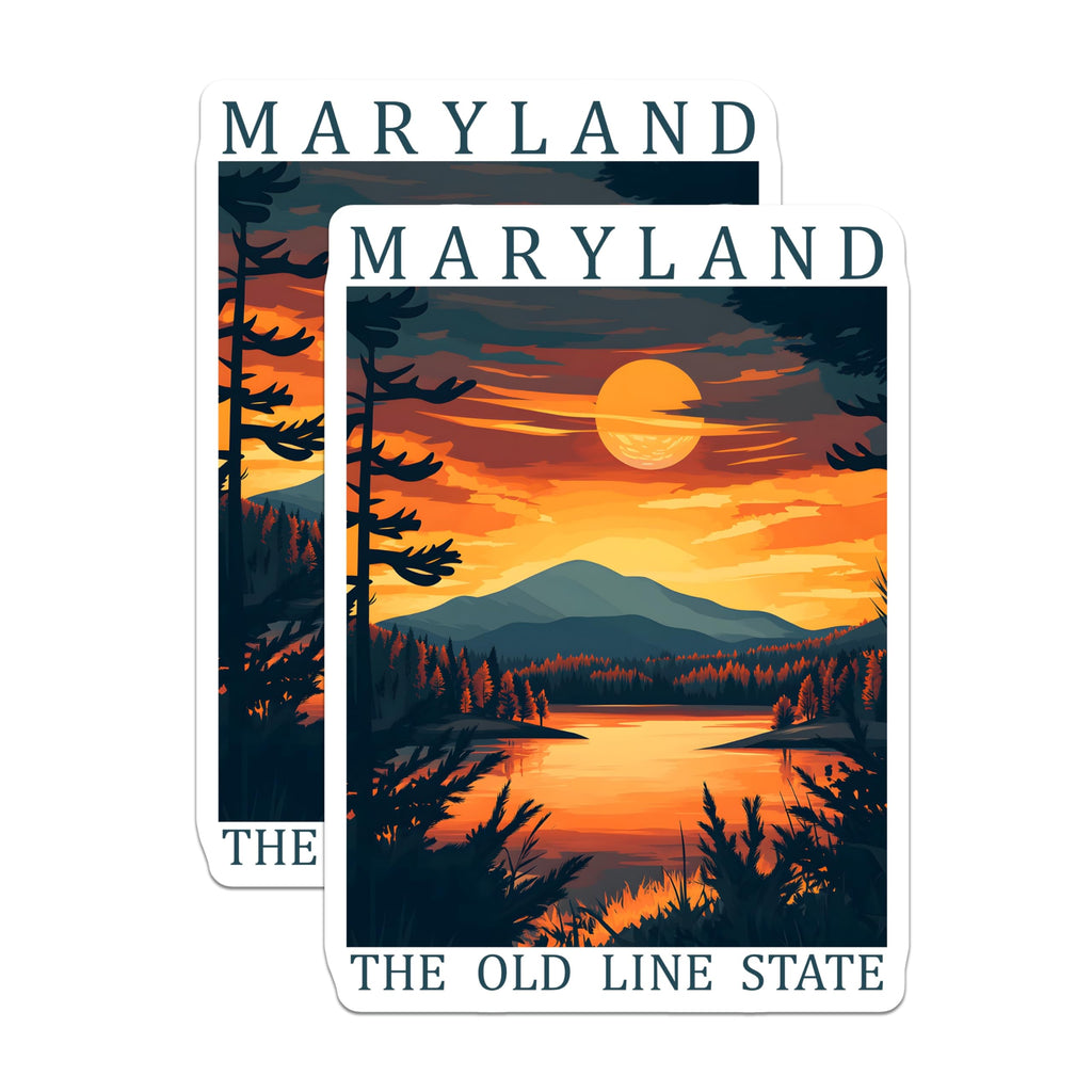 (2 Pack) Maryland Magnets - The Old Line State - Sunset Lake Scene Fridge Magnets - 5" On Longest Side - Premium Magnet - for Cars, Refrigerators, Toolboxes, Lockers - Made in USA - MAG18492