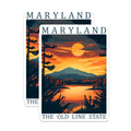 (2 Pack) Maryland Magnets - The Old Line State - Sunset Lake Scene Fridge Magnets - 5" On Longest Side - Premium Magnet - for Cars, Refrigerators, Toolboxes, Lockers - Made in USA - MAG18492