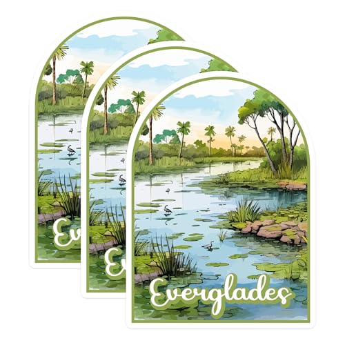 (3 Pack) Everglades Decals - Florida Landscape - Laptop Decal - 3 Inches On Longest Side - Easy Peel & Apply - Made in USA - 3MCS0399