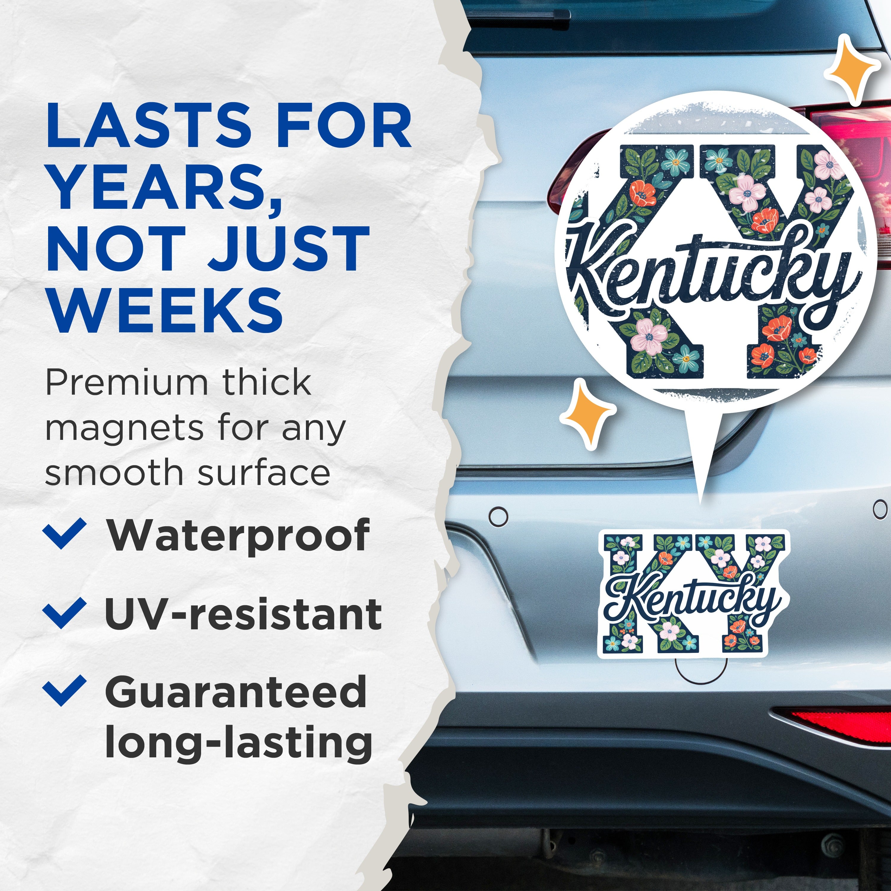 (2 Pack) Kentucky Floral Magnets - KY State Pride Souvenir - Botanical State Home Decor - 5 Inches On Longest Side - Thick Durable Magnet - Made in USA - MAG38413
