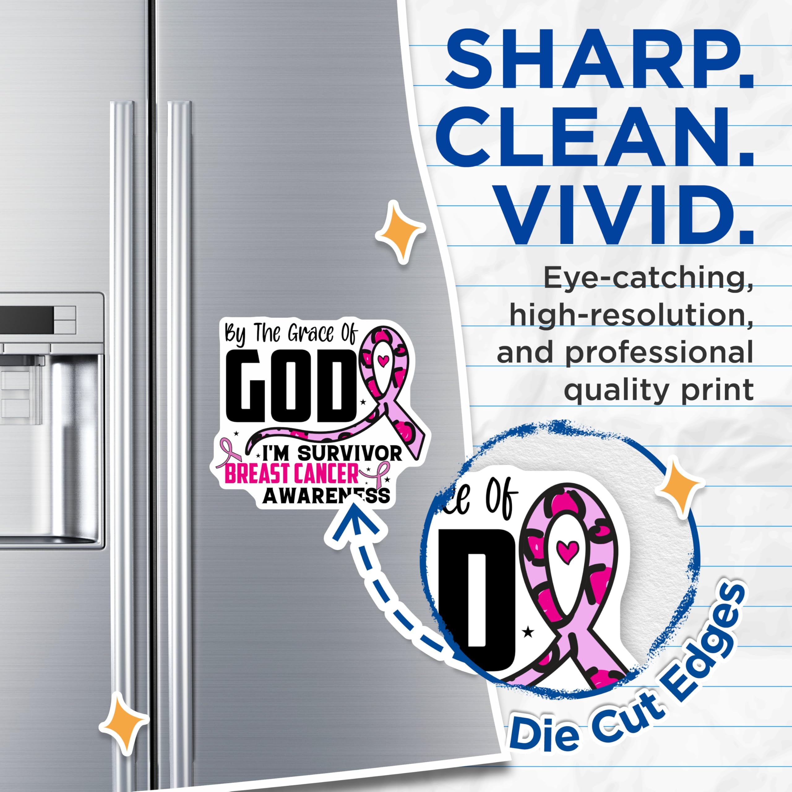 (2 Pack) Breast Cancer Survivor Magnets - Pink Ribbon Awareness Decor - Christian Faith Support for Fighters - 5 Inches On Longest Side - Thick Durable Magnet - Made in USA - MAG27454