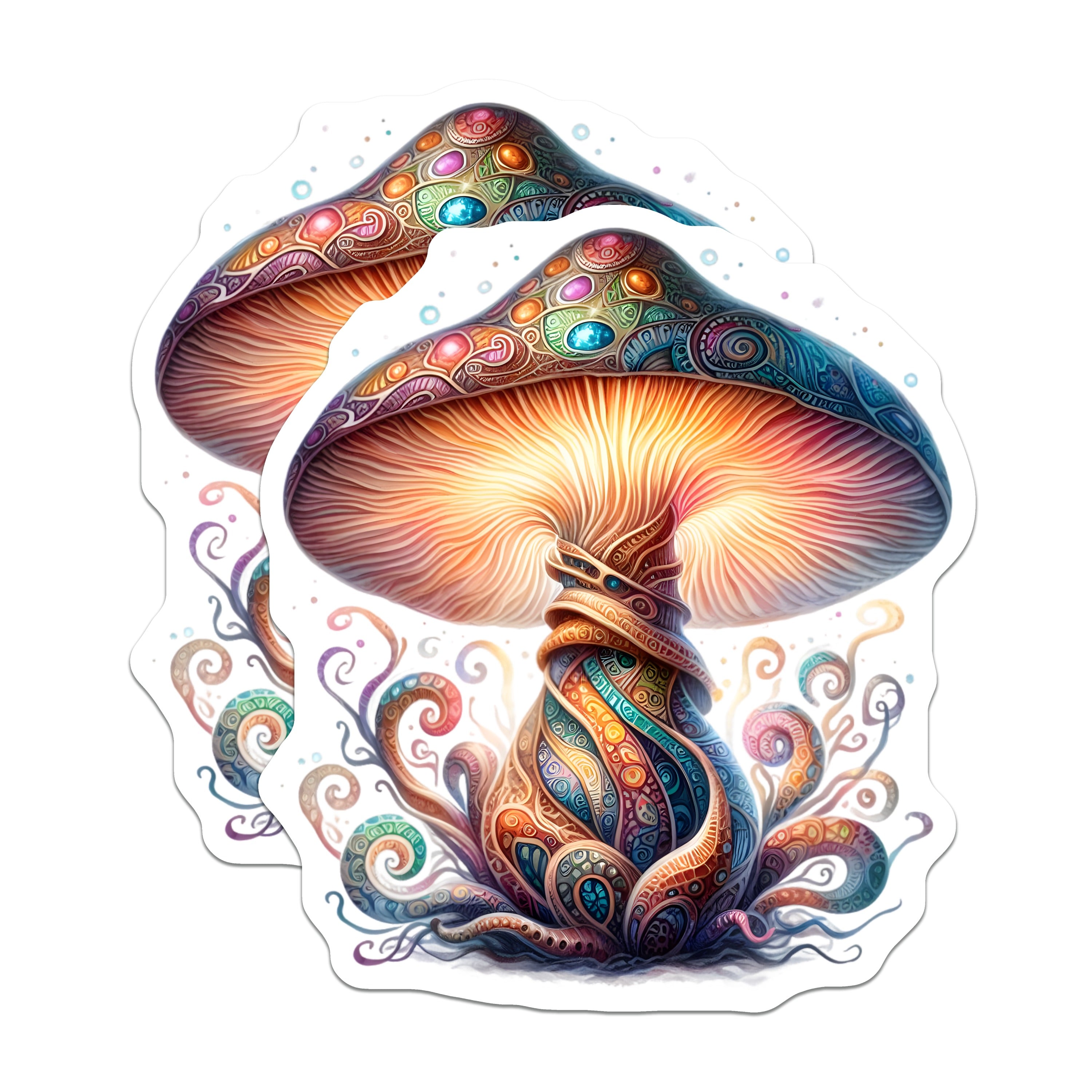 (2 Pack) Psychedelic Mushroom Magnets - Bohemian Fridge Decor - Mystical Fungi Art - 5 Inches On Longest Side - Thick Durable Magnet - Made in USA - MAG38590