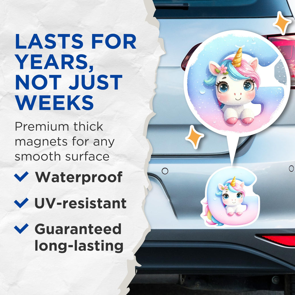 (2 Pack) Unicorn Letter G Magnets - Cute Initial Magnets - Refrigerator Magnets - 5" On Longest Side - Premium Magnet - for Cars, Refrigerators, Toolboxes, Lockers - Made in USA - MAG15689