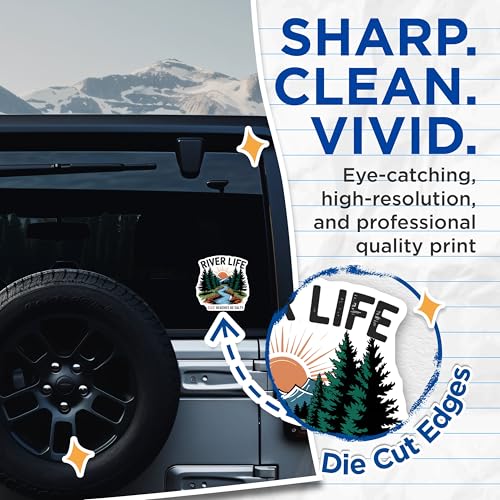 (2 Pack) River Life Stickers - Outdoor Adventure - Nature Lover Decal - 5" On Longest Side - Sticks to Smooth Flat Surfaces - Made in USA - BMCS9179