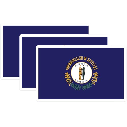 (3 Pack) Kentucky State Flag Decals - Laptop Decal - Kentucky Pride - 3 Inches On Longest Side - Easy Peel & Apply - Made in USA - 3MCS0189