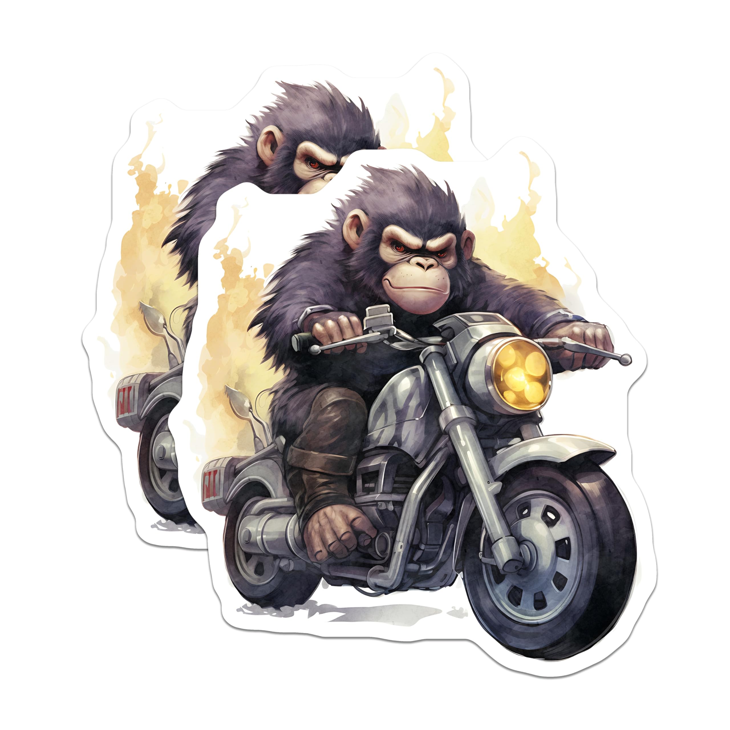 (2 Pack) Biker Monkey Magnets - Motorcycle Riding Ape Art - Novelty Fridge Decorations - 5" On Longest Side - Premium Magnet - for Cars, Refrigerators, Toolboxes, Lockers - Made in USA - MAG16948