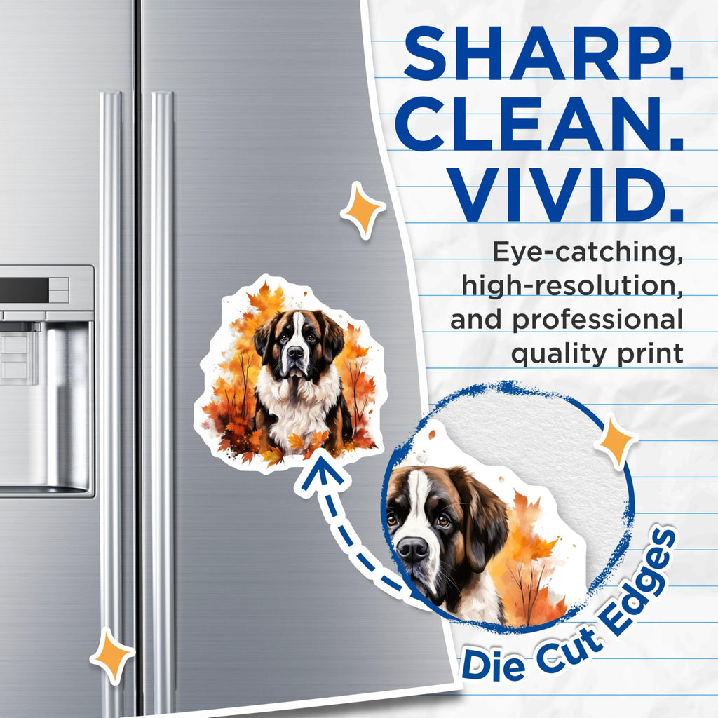 (2 Pack) Saint Bernard Magnets - Autumn Dog Lover Decor - Pet Breed Refrigerator Locker - 5 Inches On Longest Side - Thick Durable Magnet - Made in USA - MAG25825