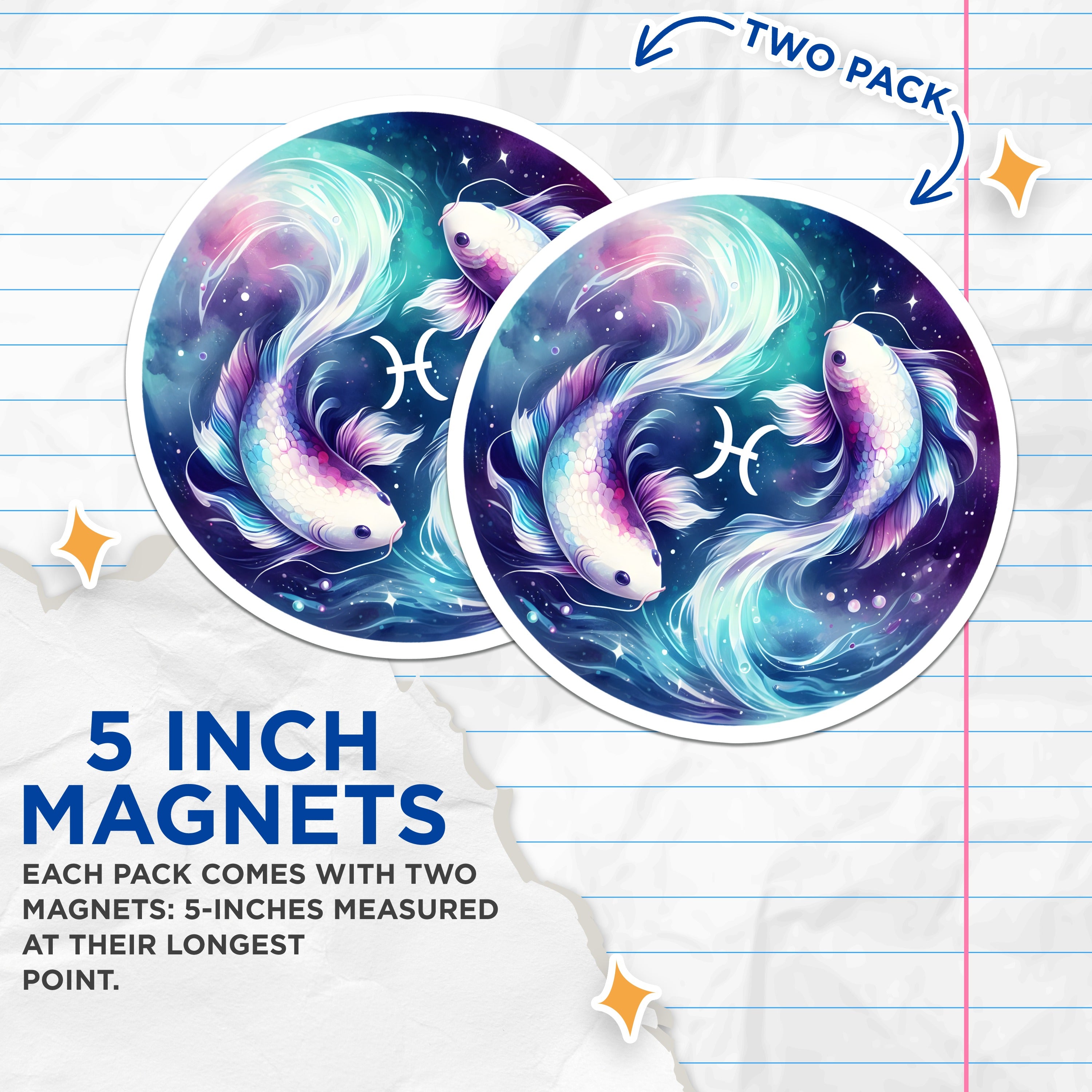 (2 Pack) Pisces Zodiac Fish Magnets - Astrology Horoscope Star Sign - Mystical Celestial - 5 Inches On Longest Side - Thick Durable Magnet - Made in USA - MAG37363