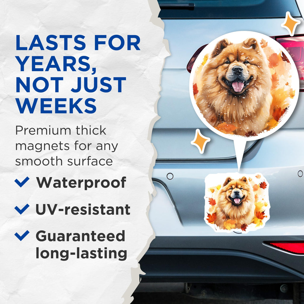 (2 Pack) Chow Chow Magnets - Autumn Dog Decor - Fall Pet Owner Items - 5 Inches On Longest Side - Thick Durable Magnet - Made in USA - MAG28073